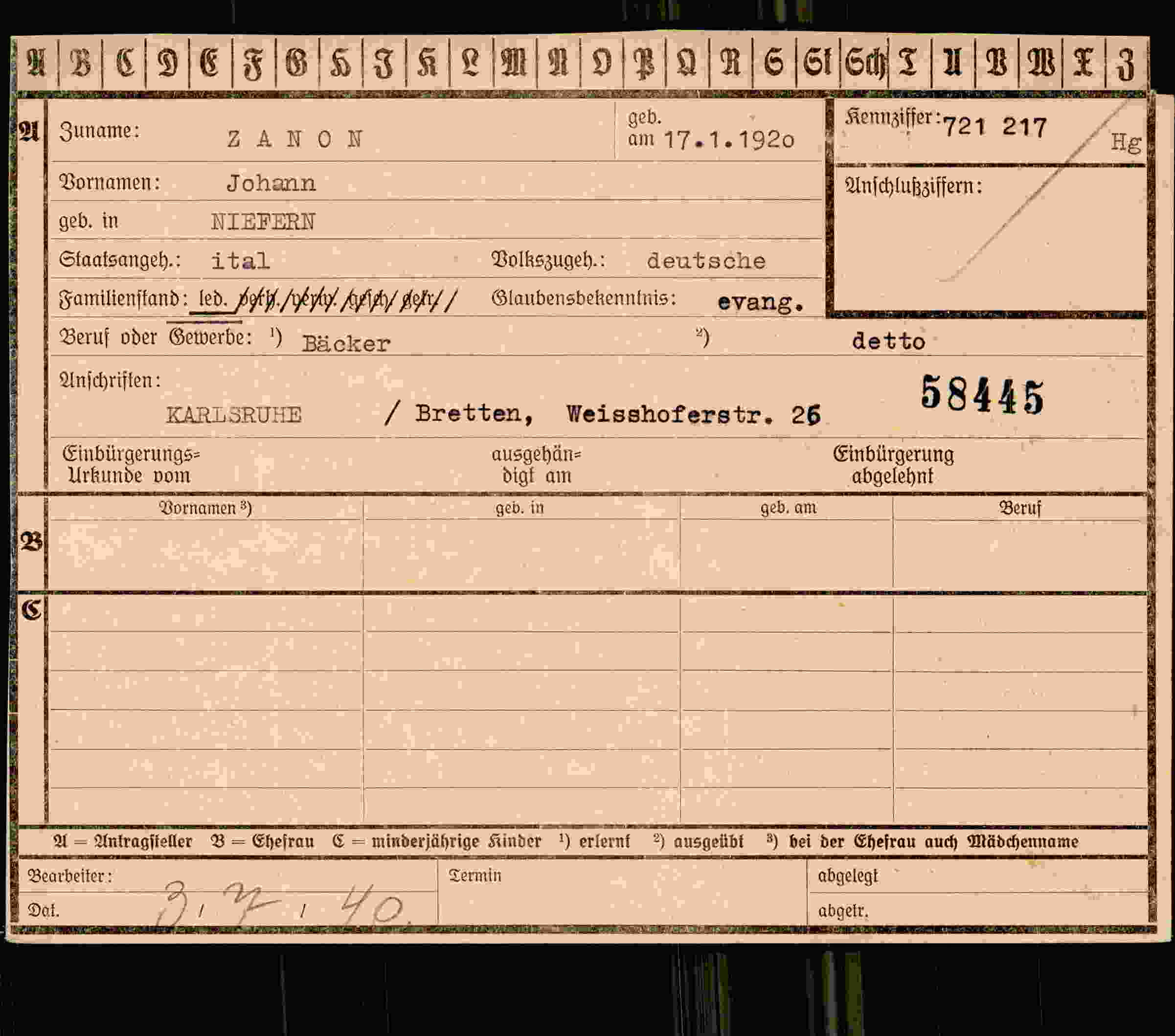 Vorderseite des Dokuments
