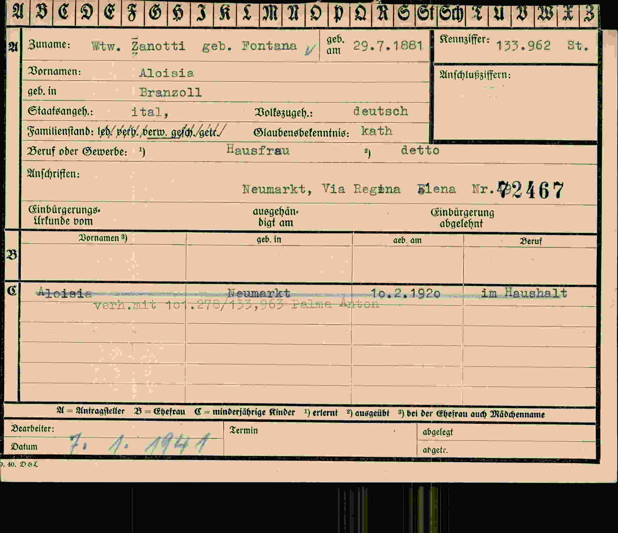 Vorderseite des Dokuments