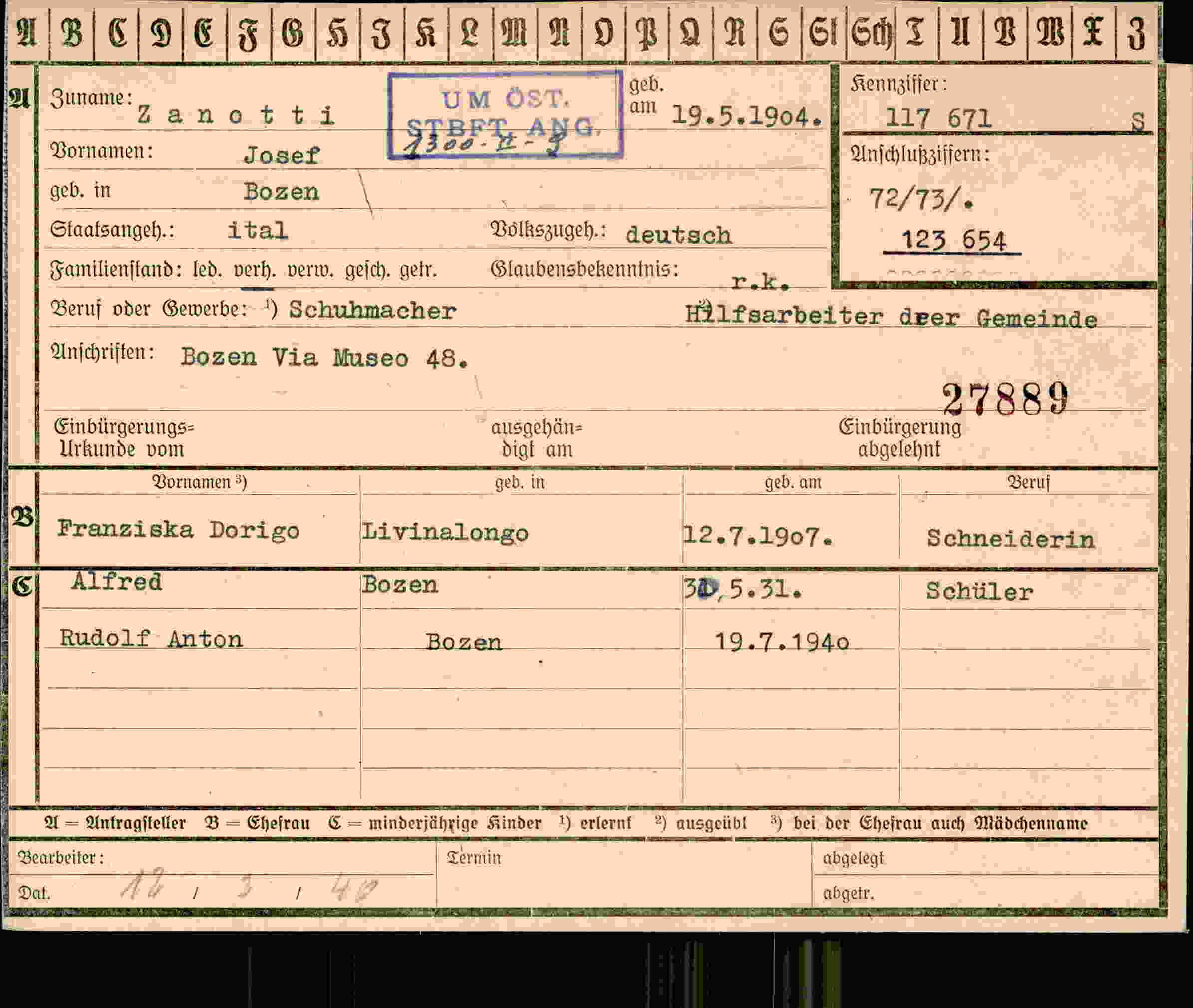 Vorderseite des Dokuments