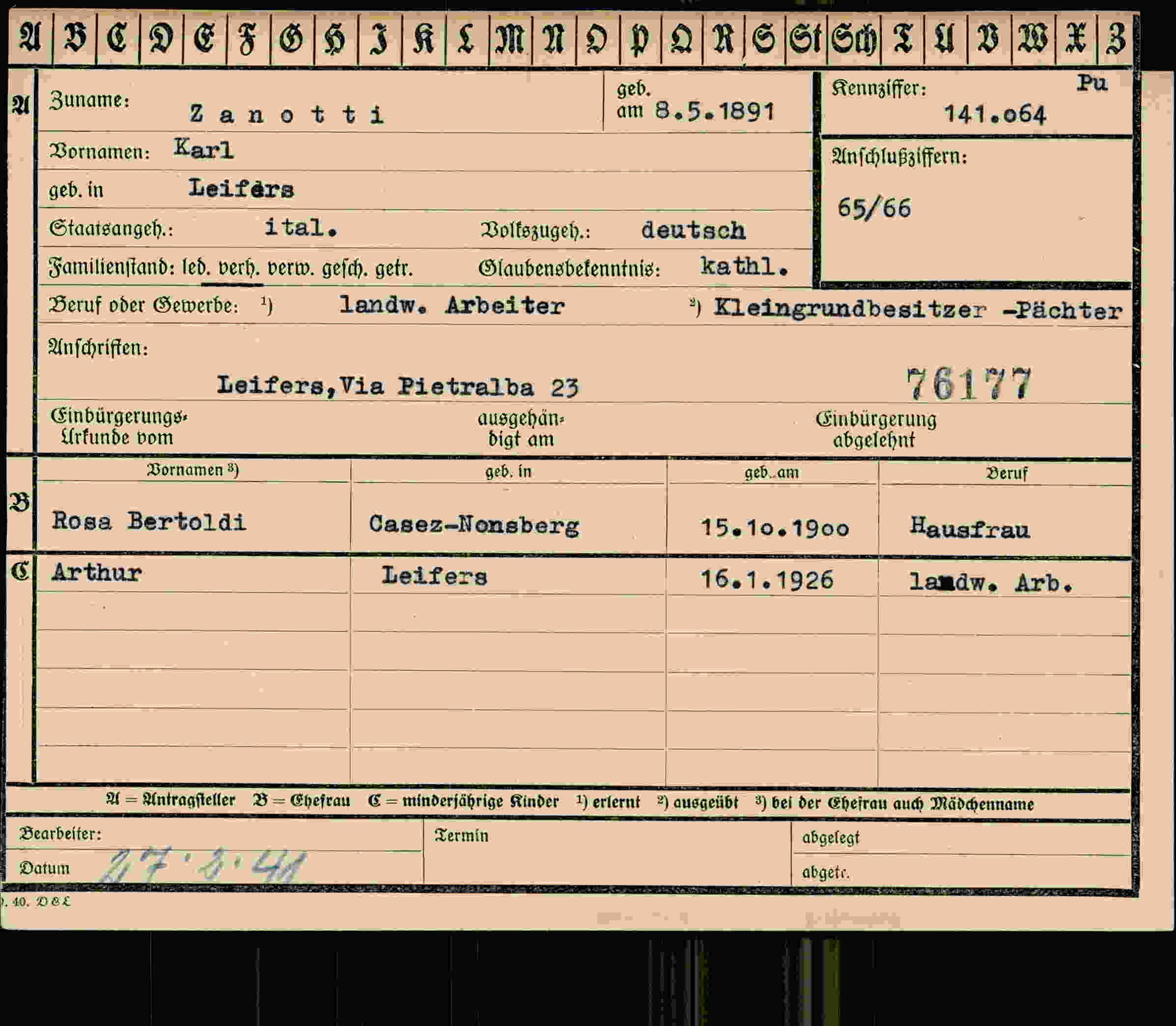 Vorderseite des Dokuments
