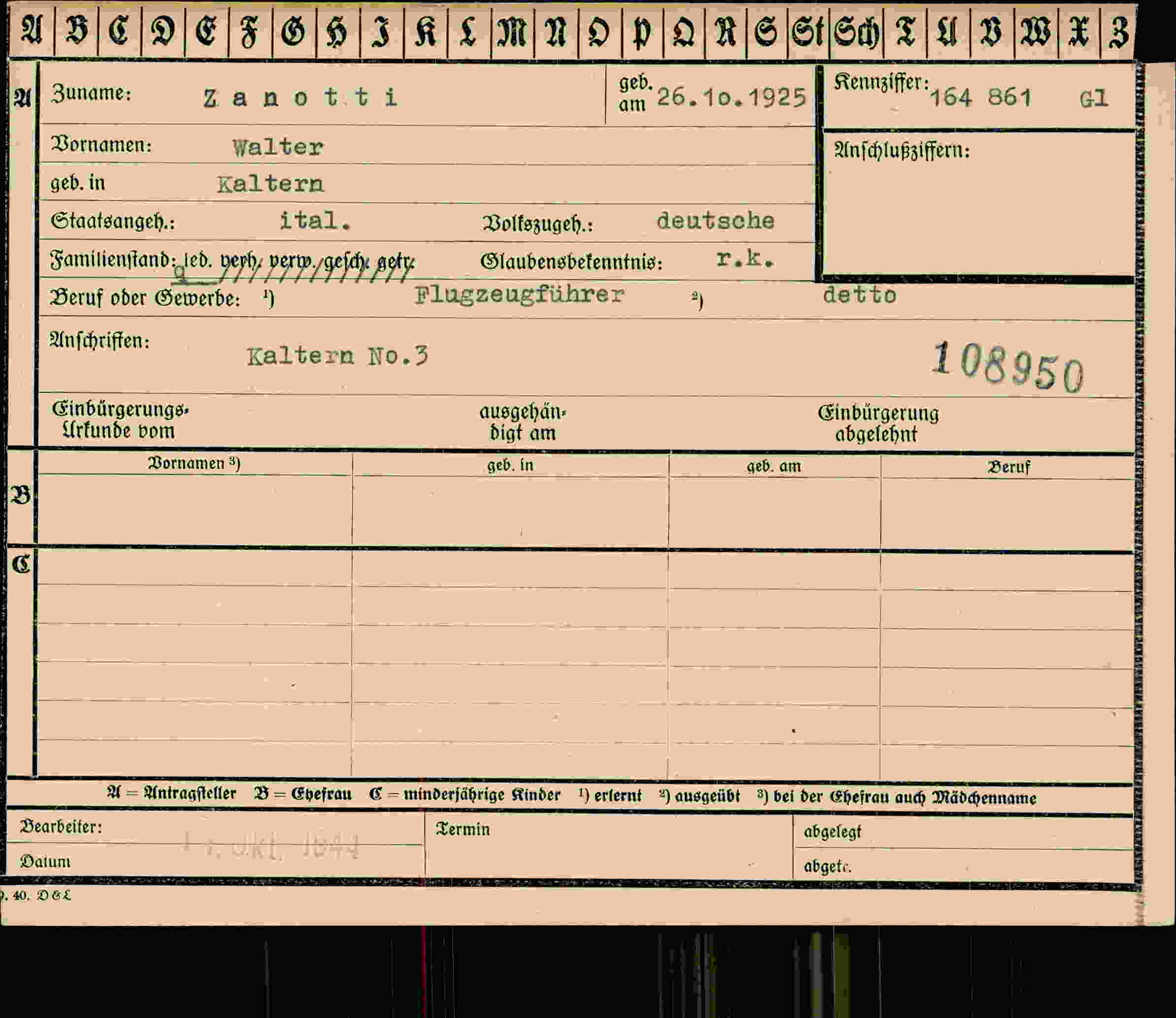 Dokument für Walter Zanotti