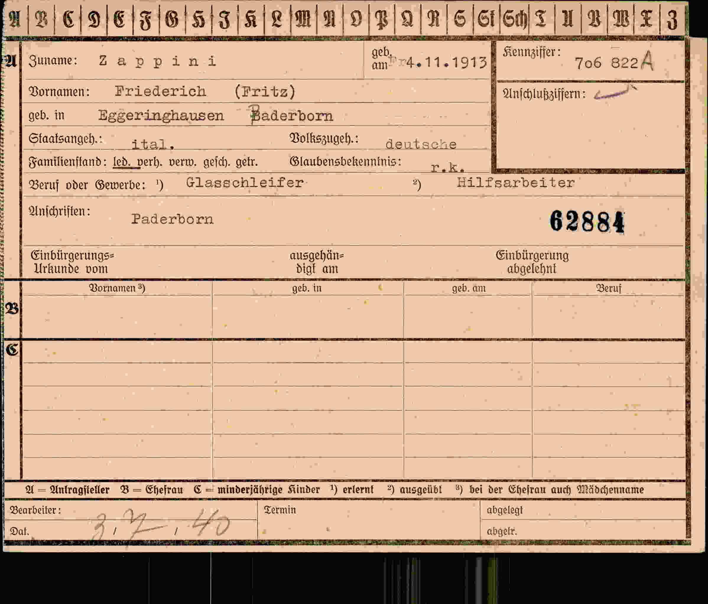 Vorderseite des Dokuments