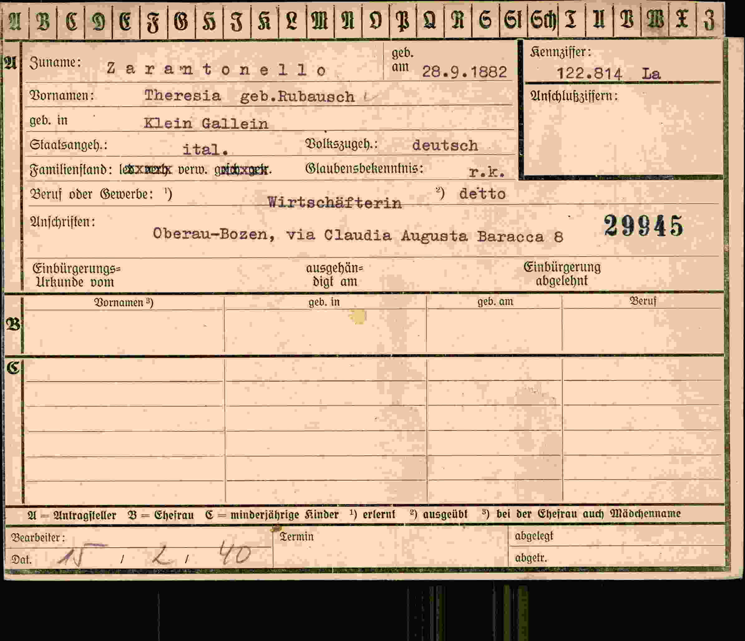 Vorderseite des Dokuments
