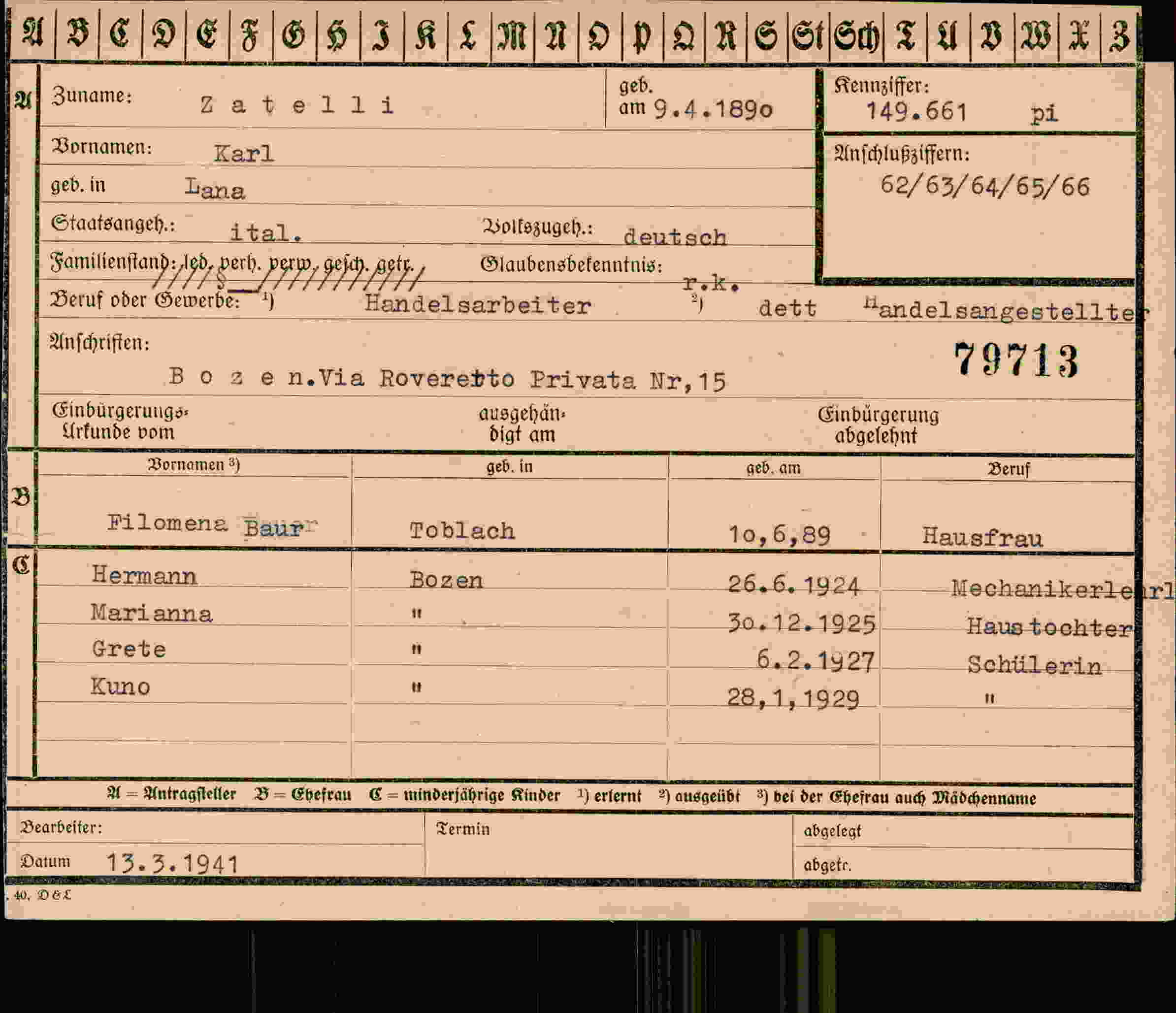 Dokument für Karl Zatelli