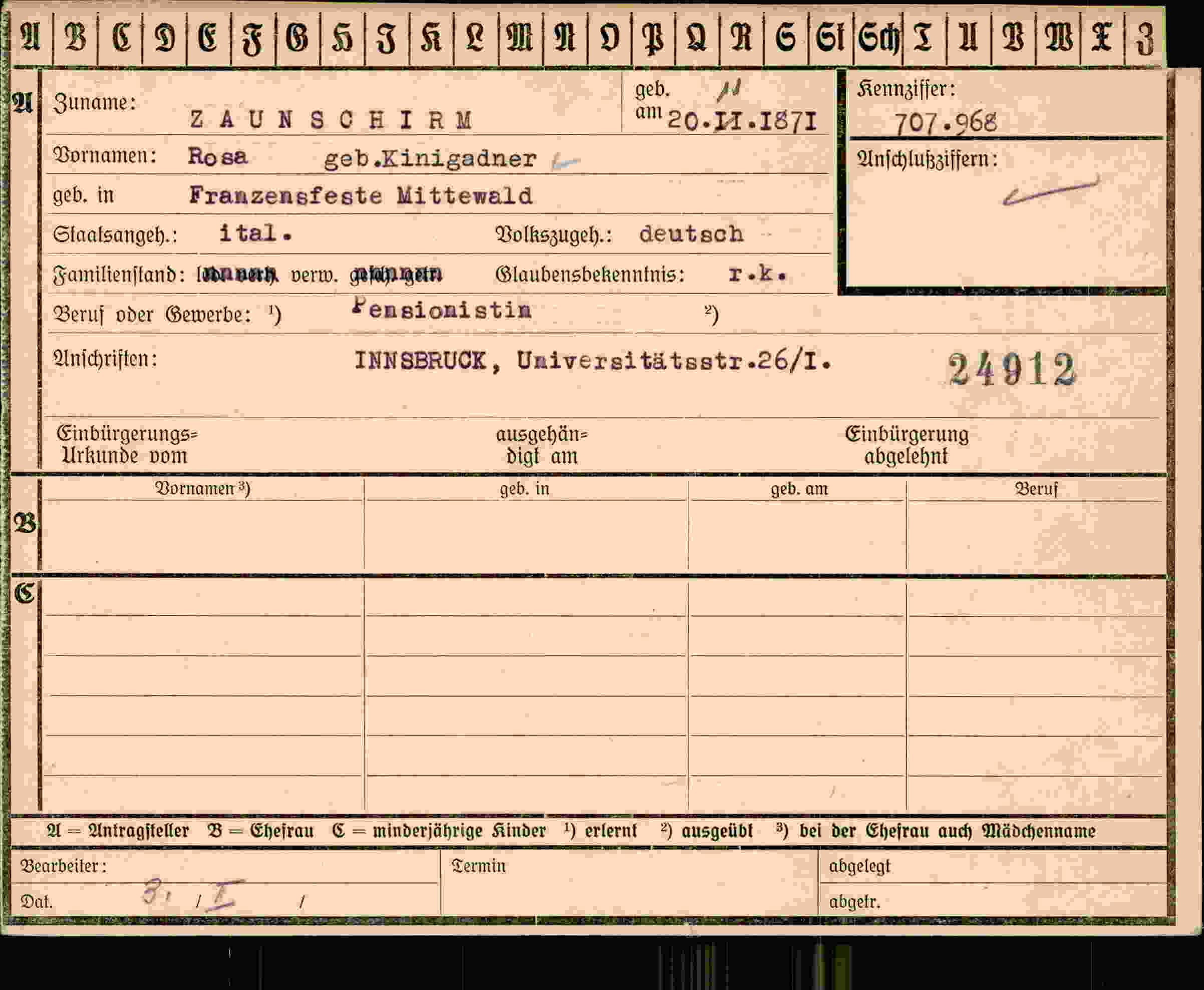 Dokument für Rosa Zaunschirm