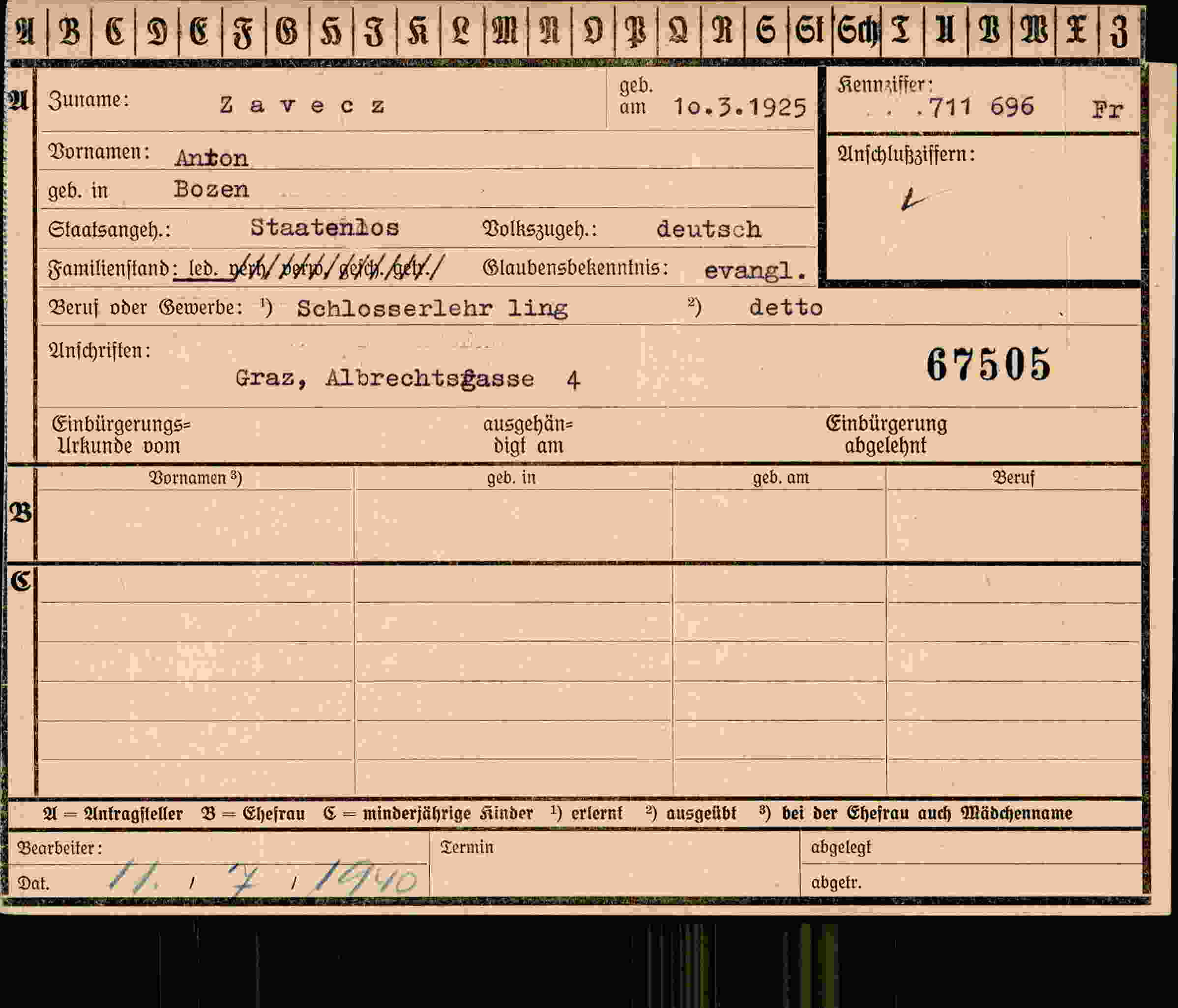 Vorderseite des Dokuments