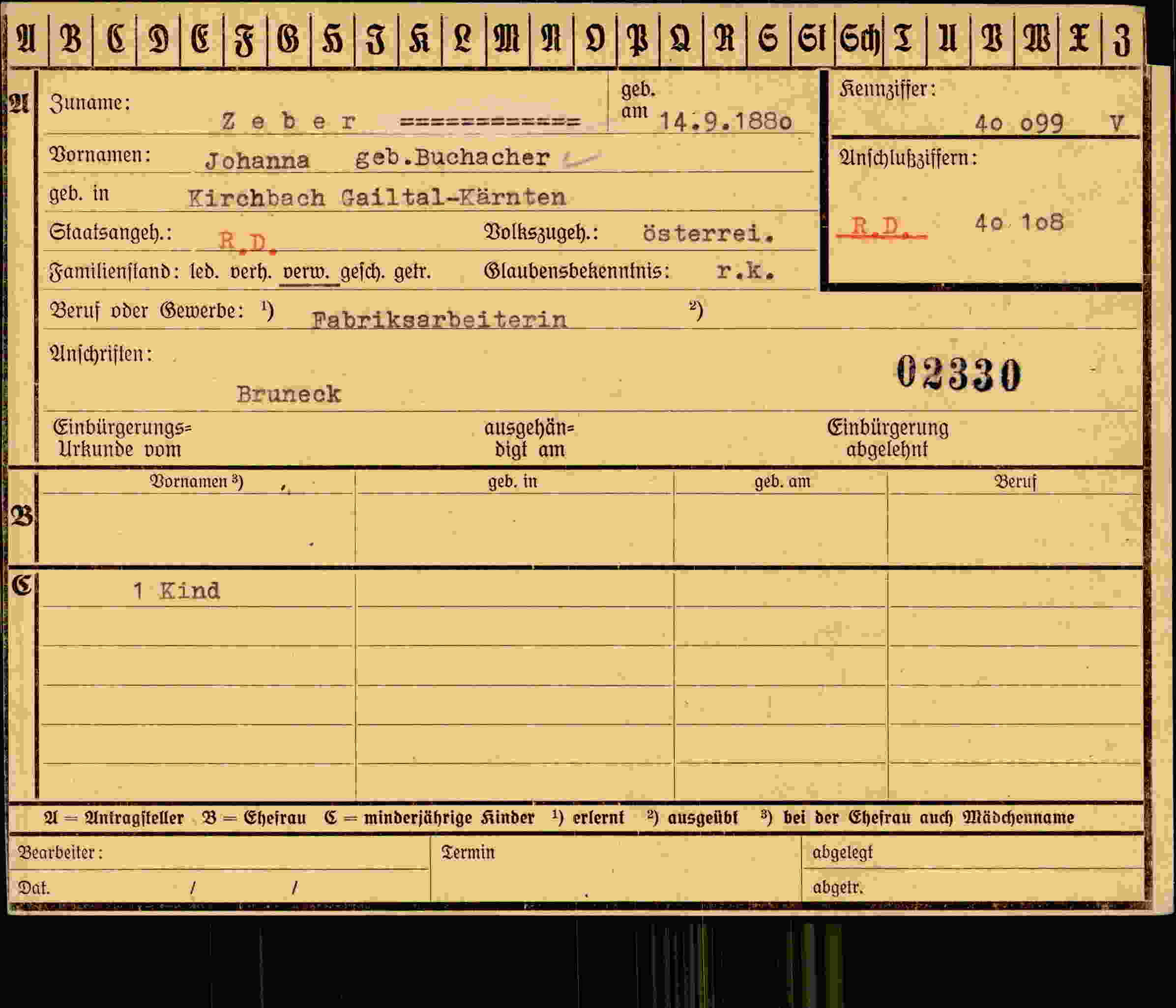 Vorderseite des Dokuments