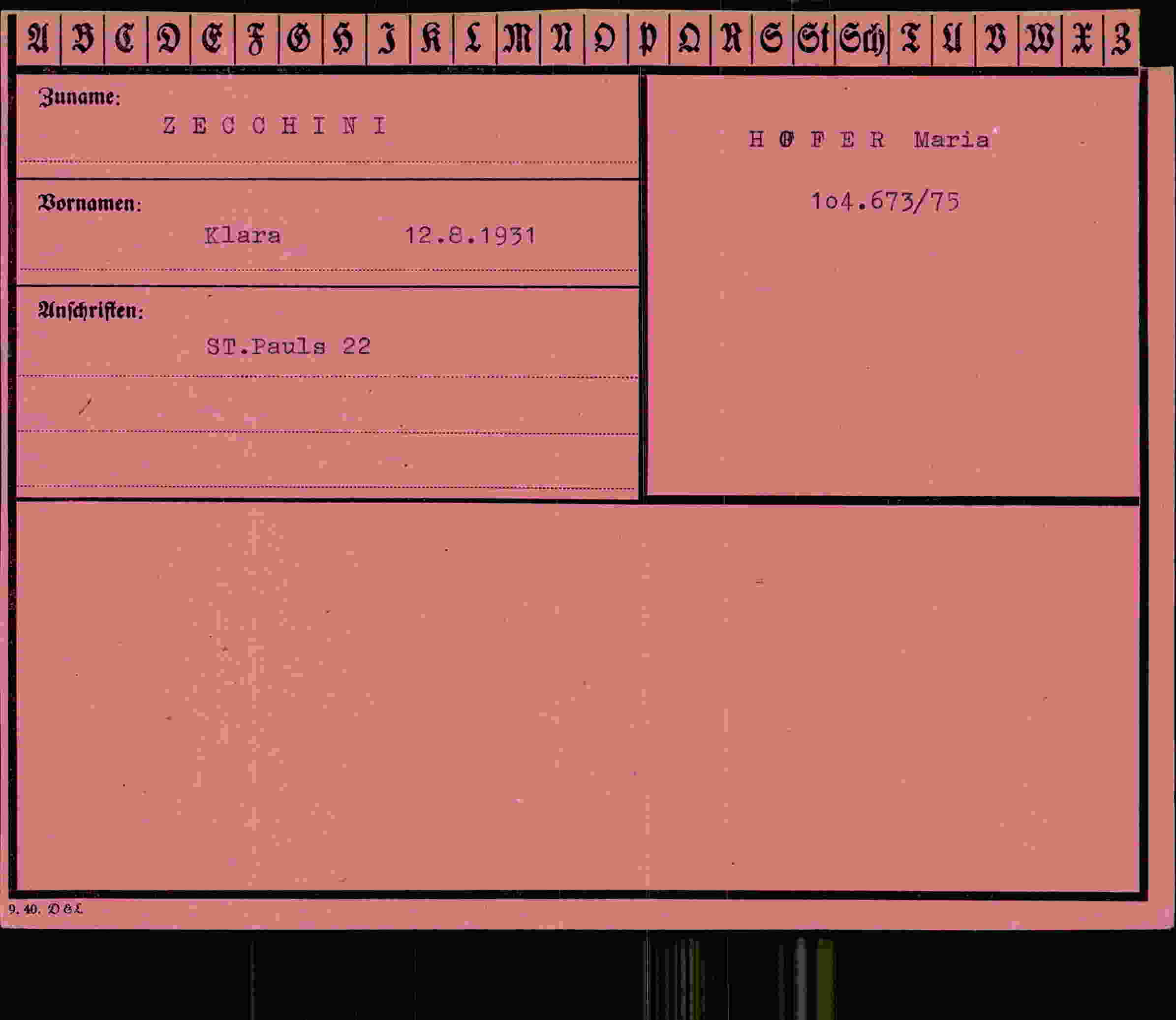 Dokument für Klara Zecchini