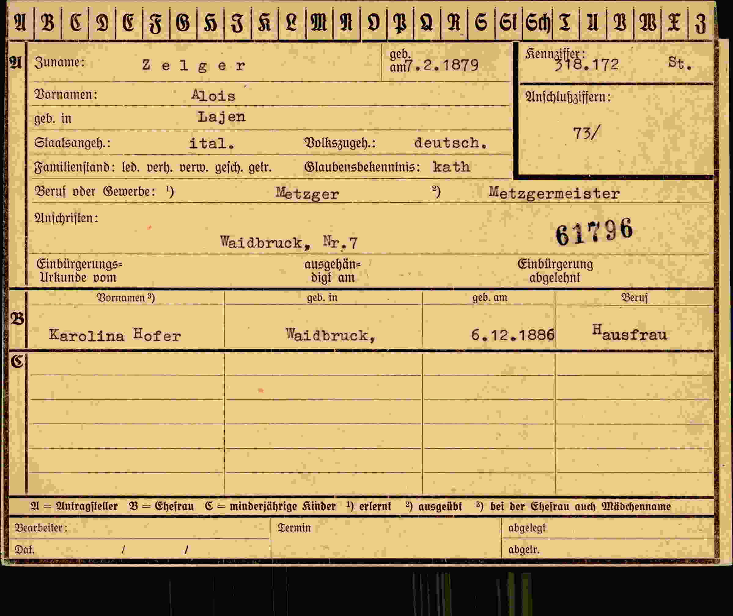 Dokument für Alois Zelger