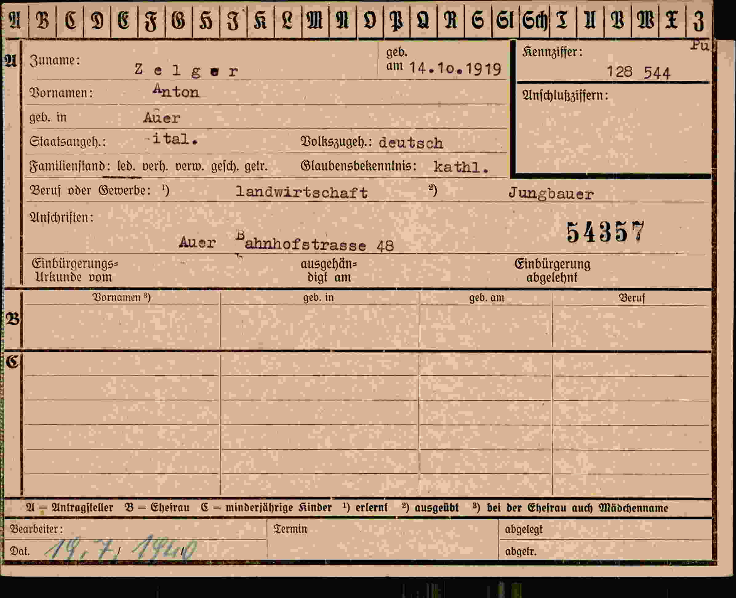Dokument für Anton Zelger