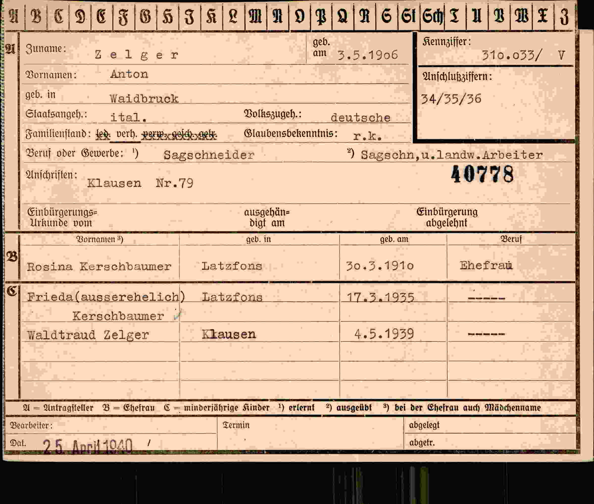 Vorderseite des Dokuments