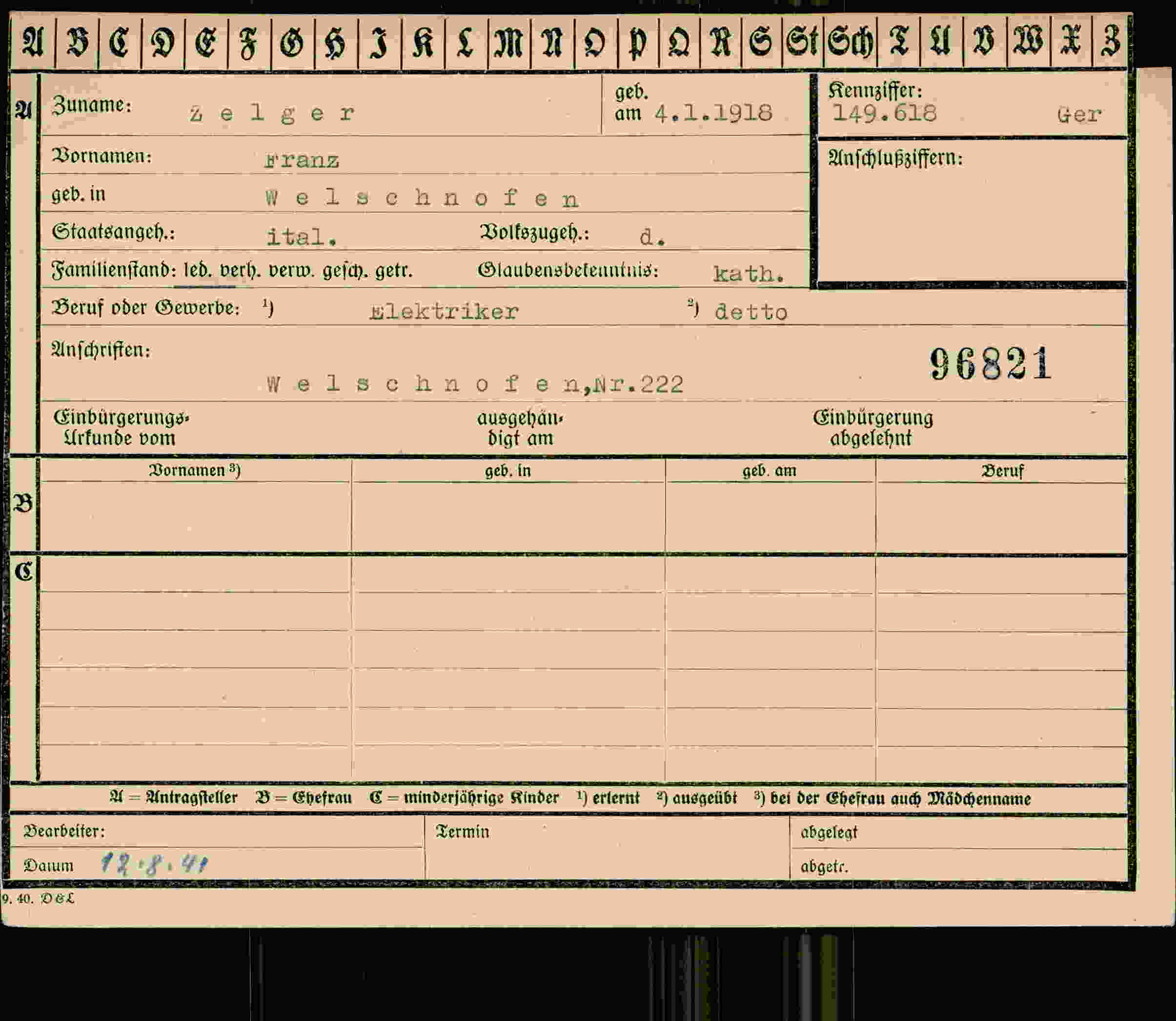 Dokument für Franz Zelger