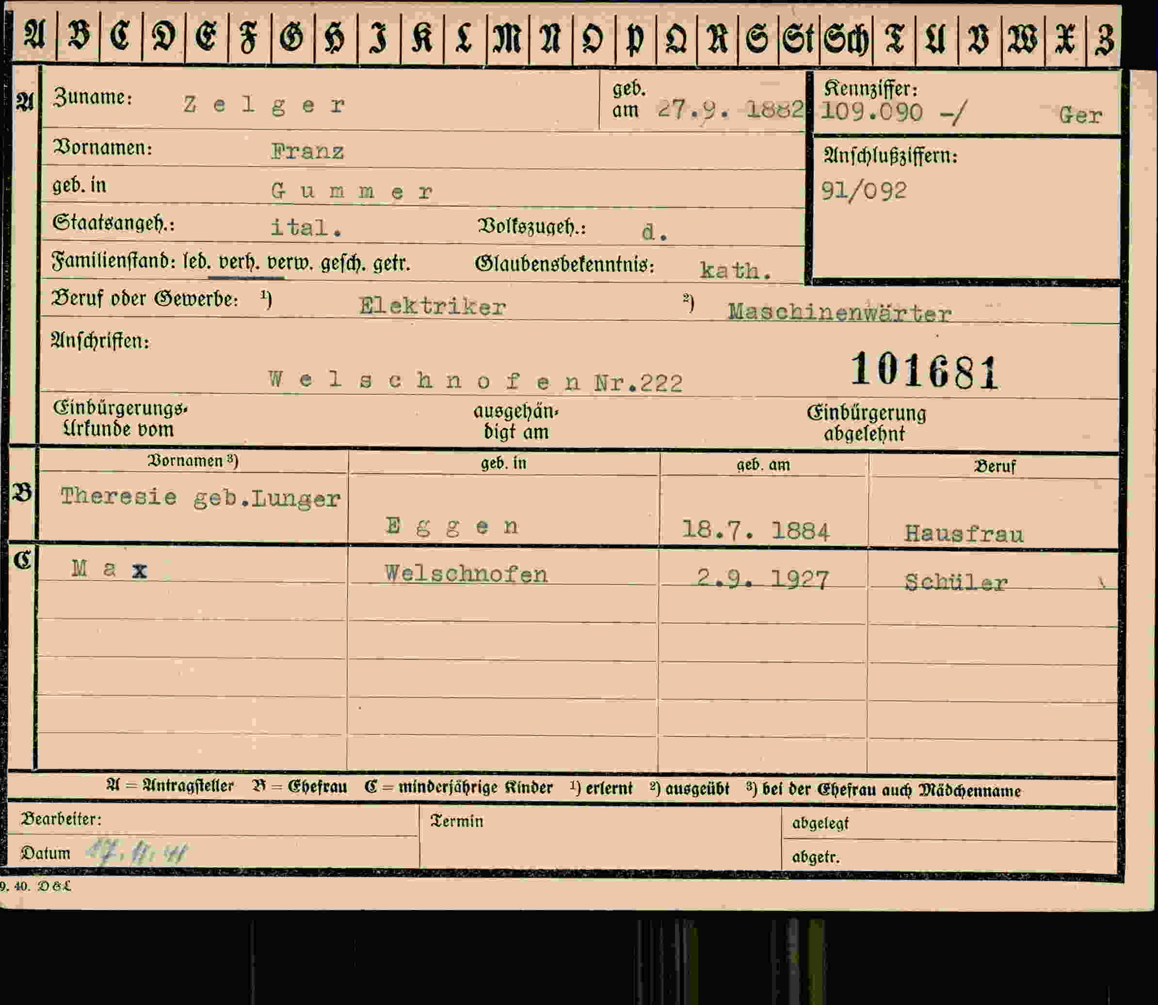 Dokument für Franz Zelger
