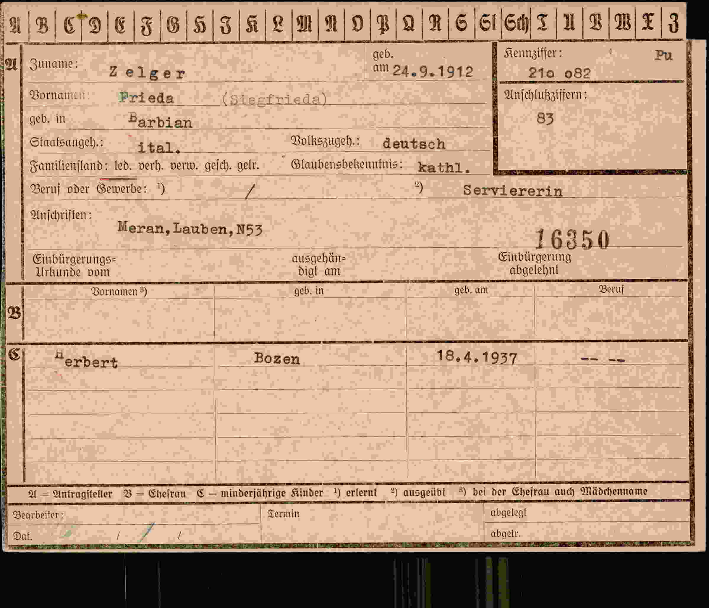 Dokument für Frieda Zelger