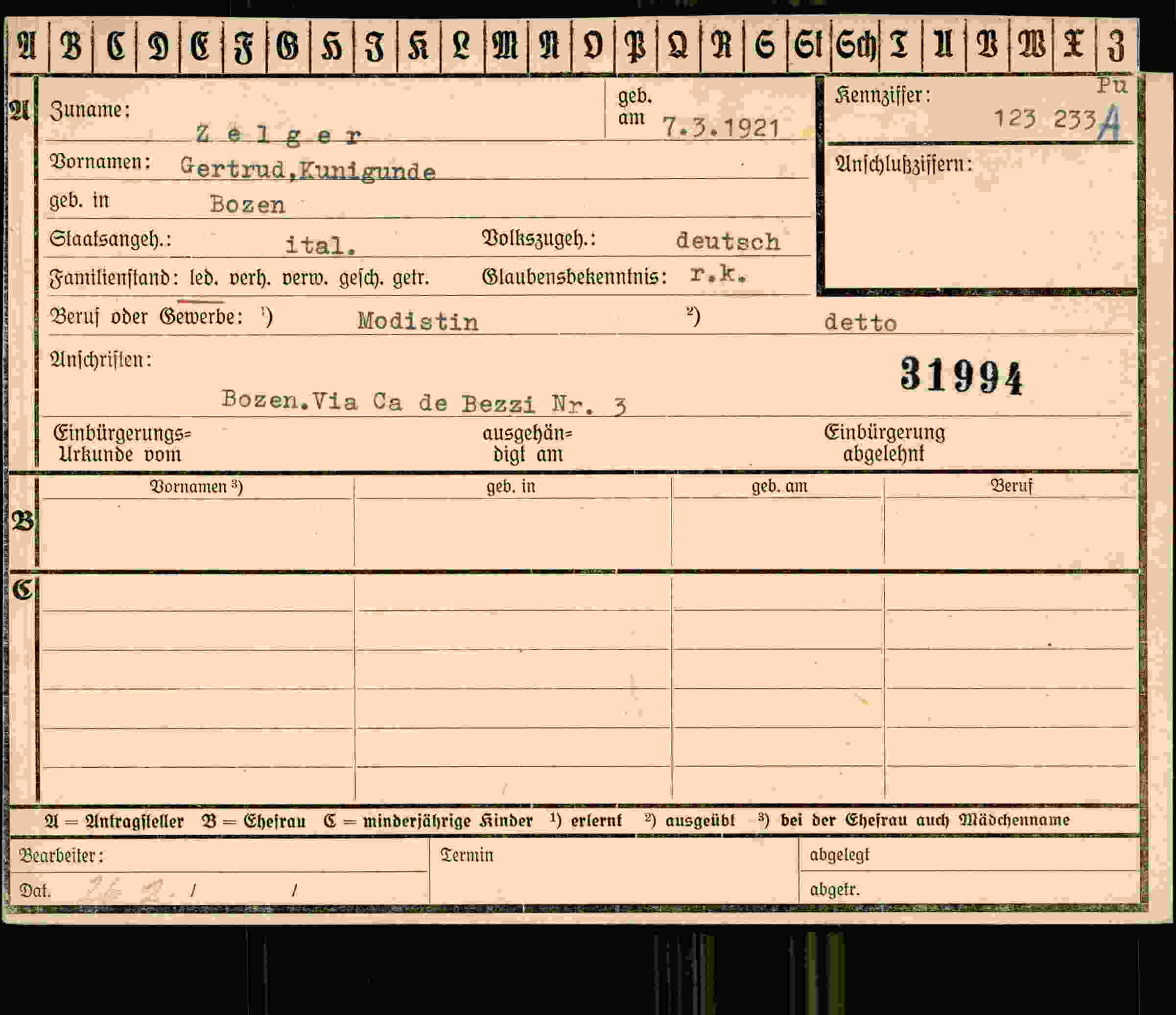 Dokument für Gertrud Kunigunde Zelger