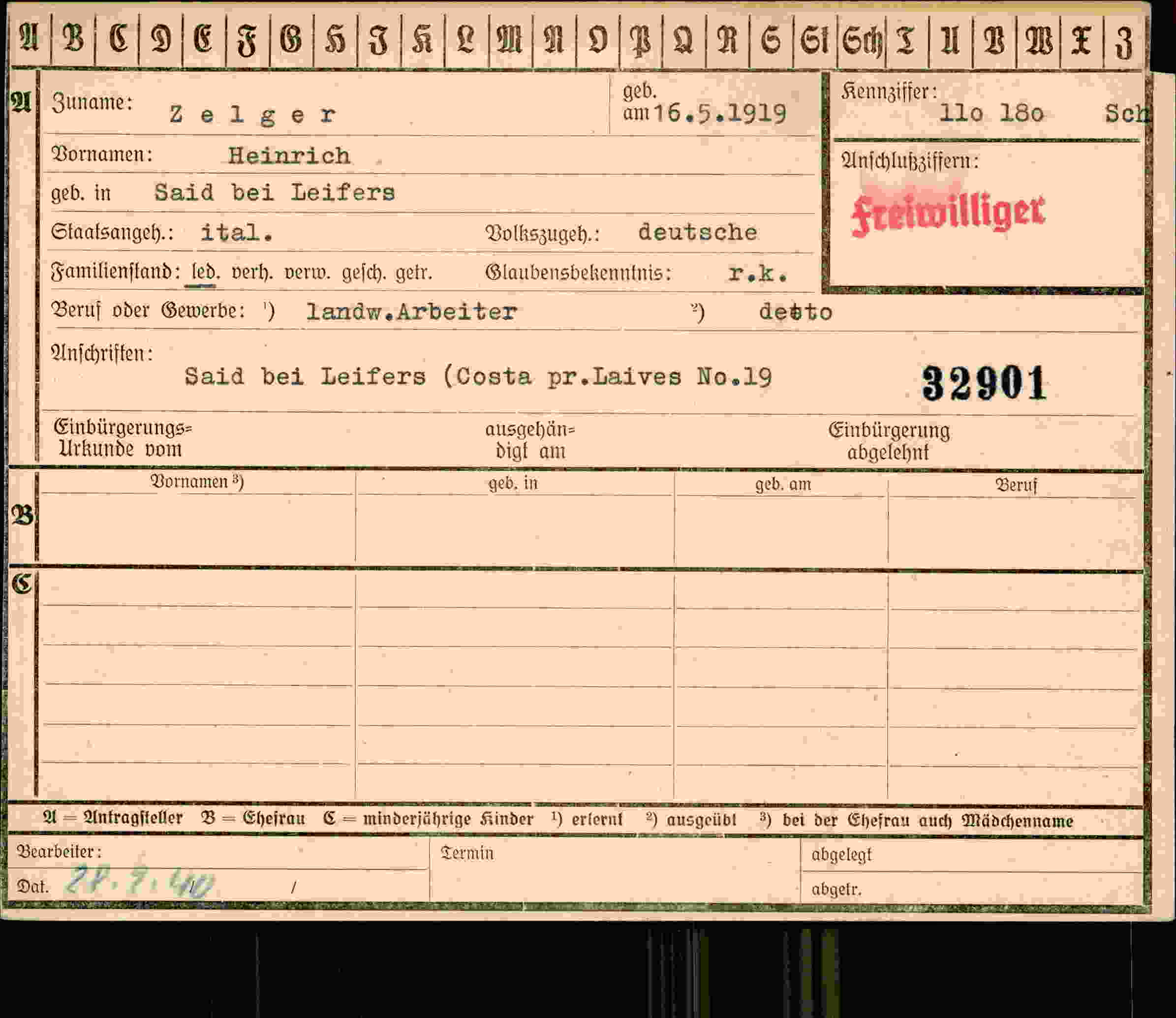 Vorderseite des Dokuments