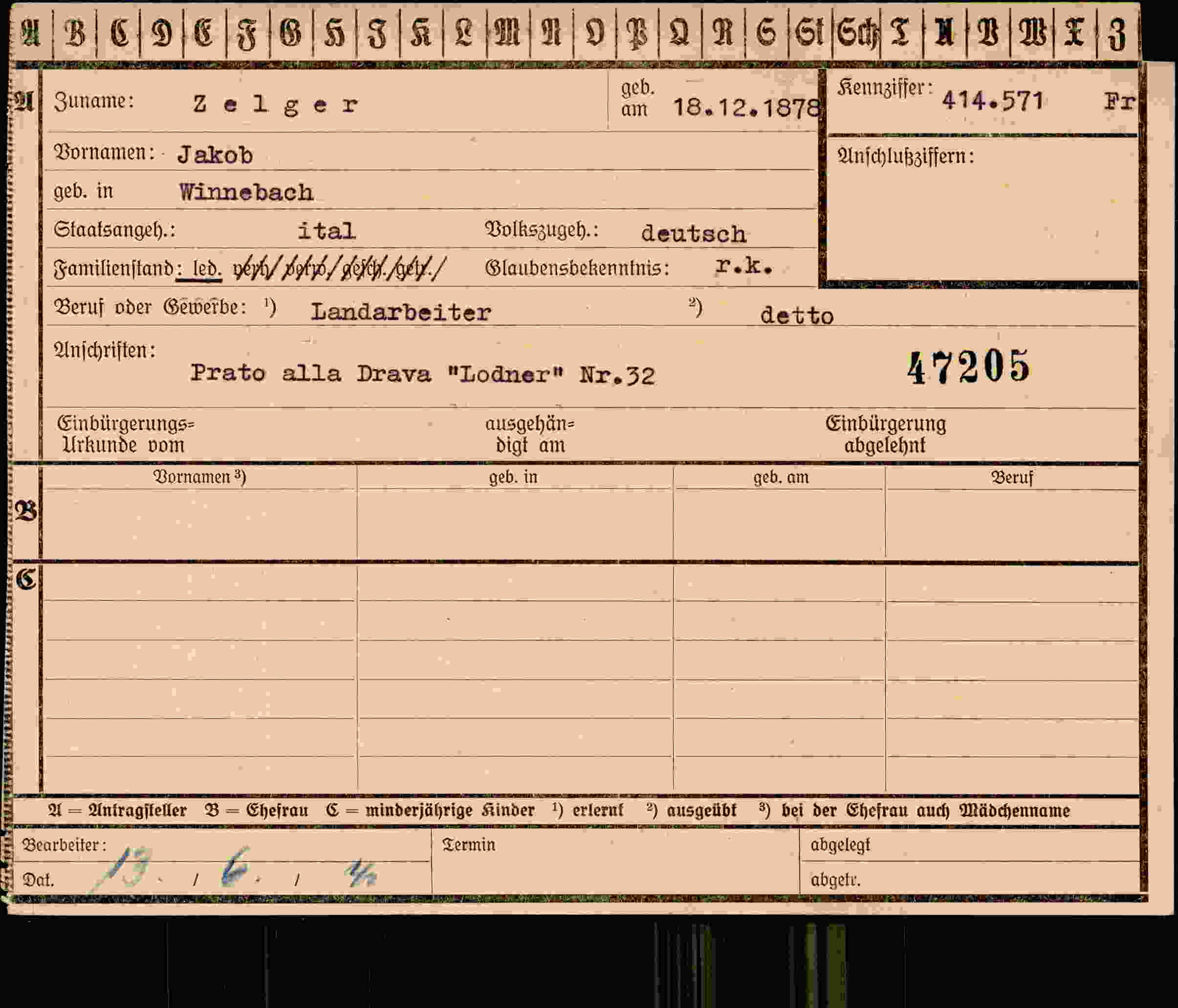 Dokument für Jakob Zelger