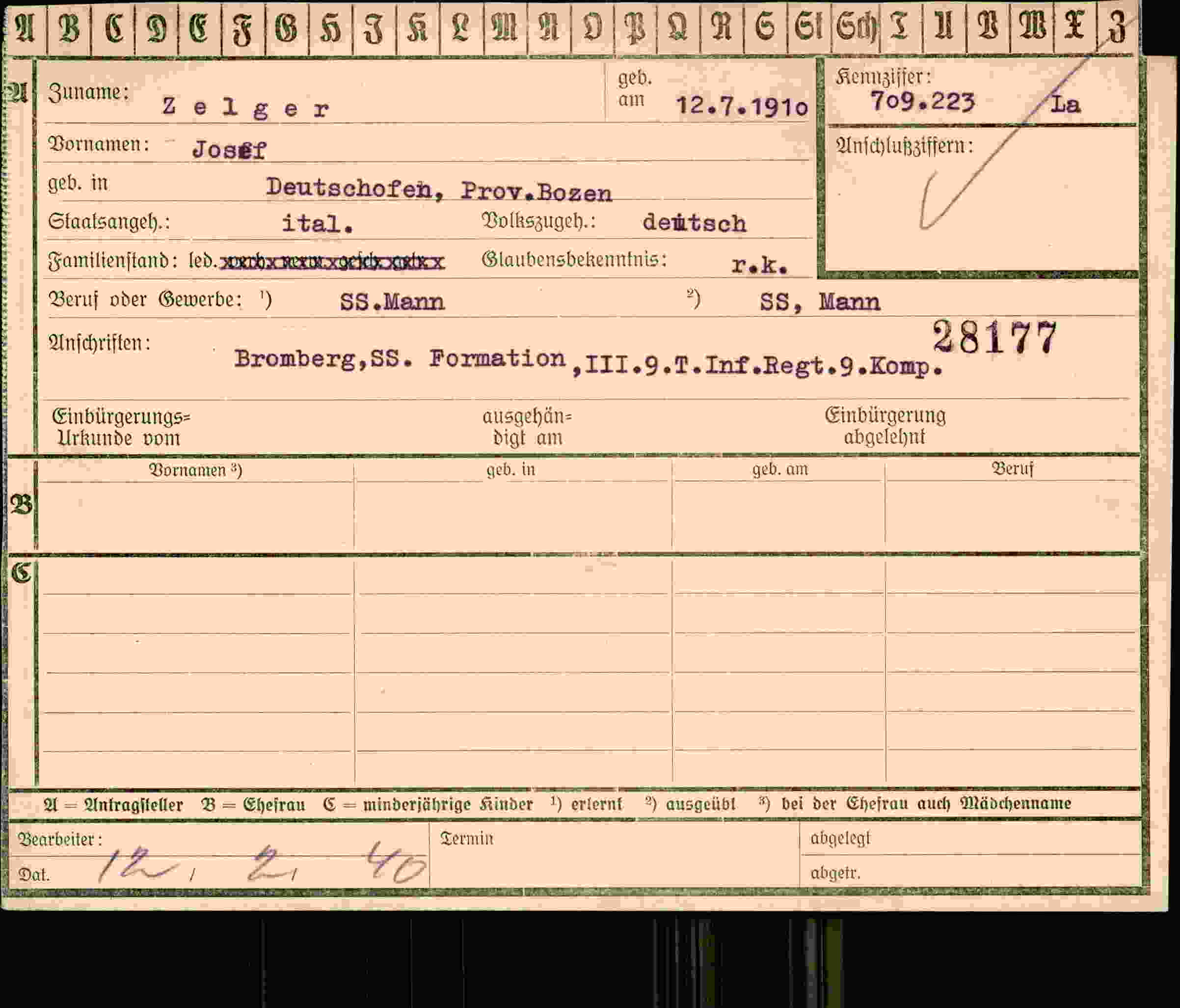 Dokument für Josef Zelger