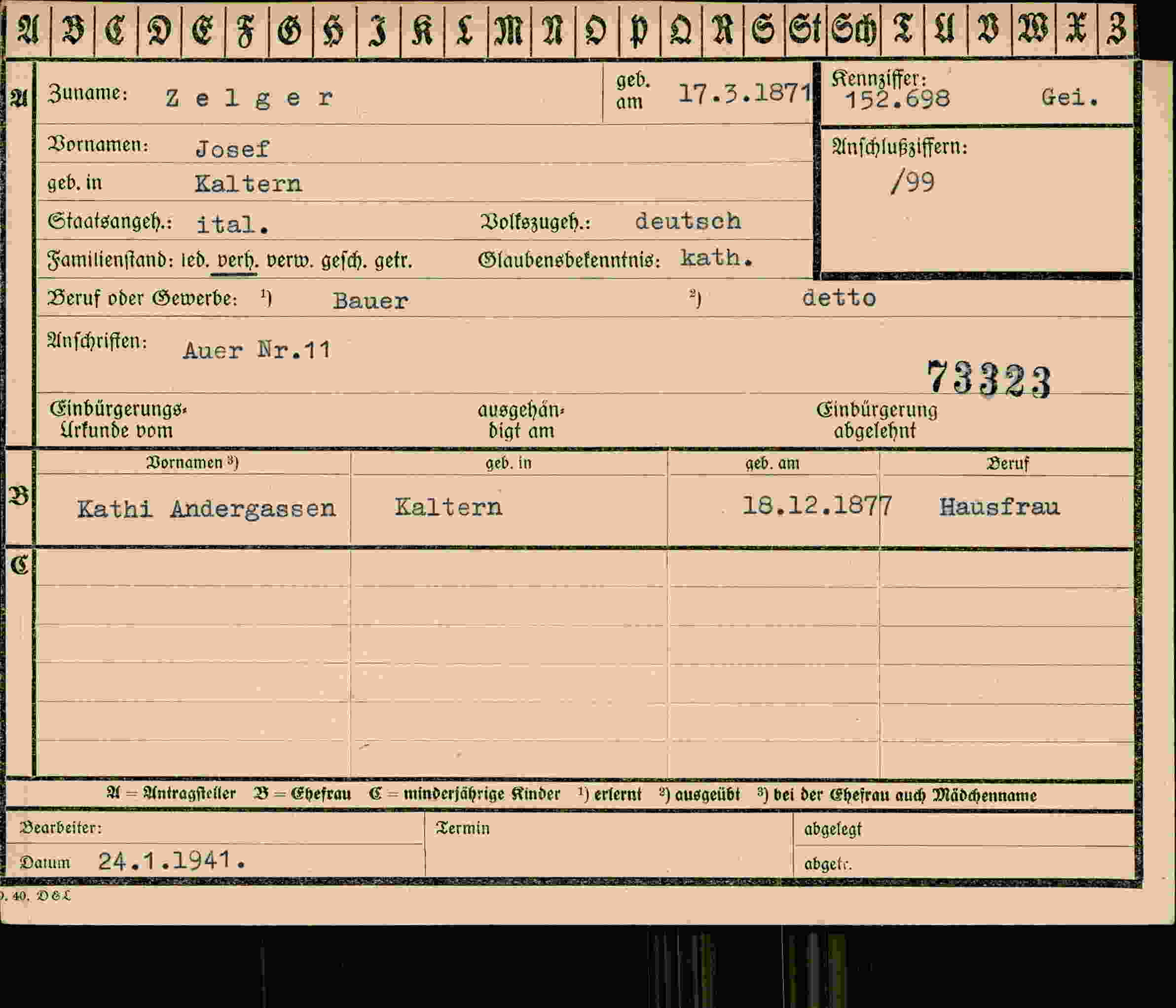 Dokument für Josef Zelger