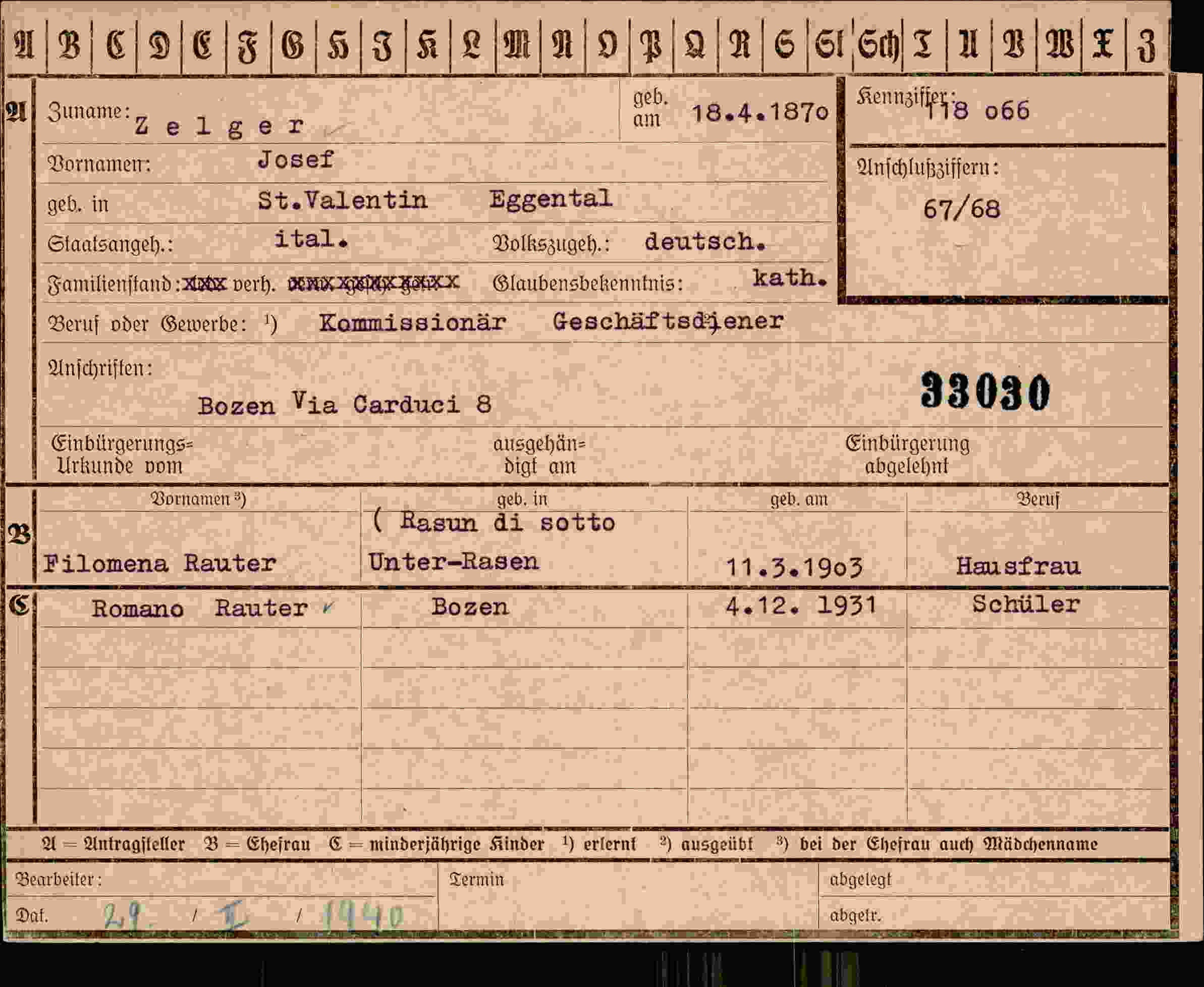 Vorderseite des Dokuments