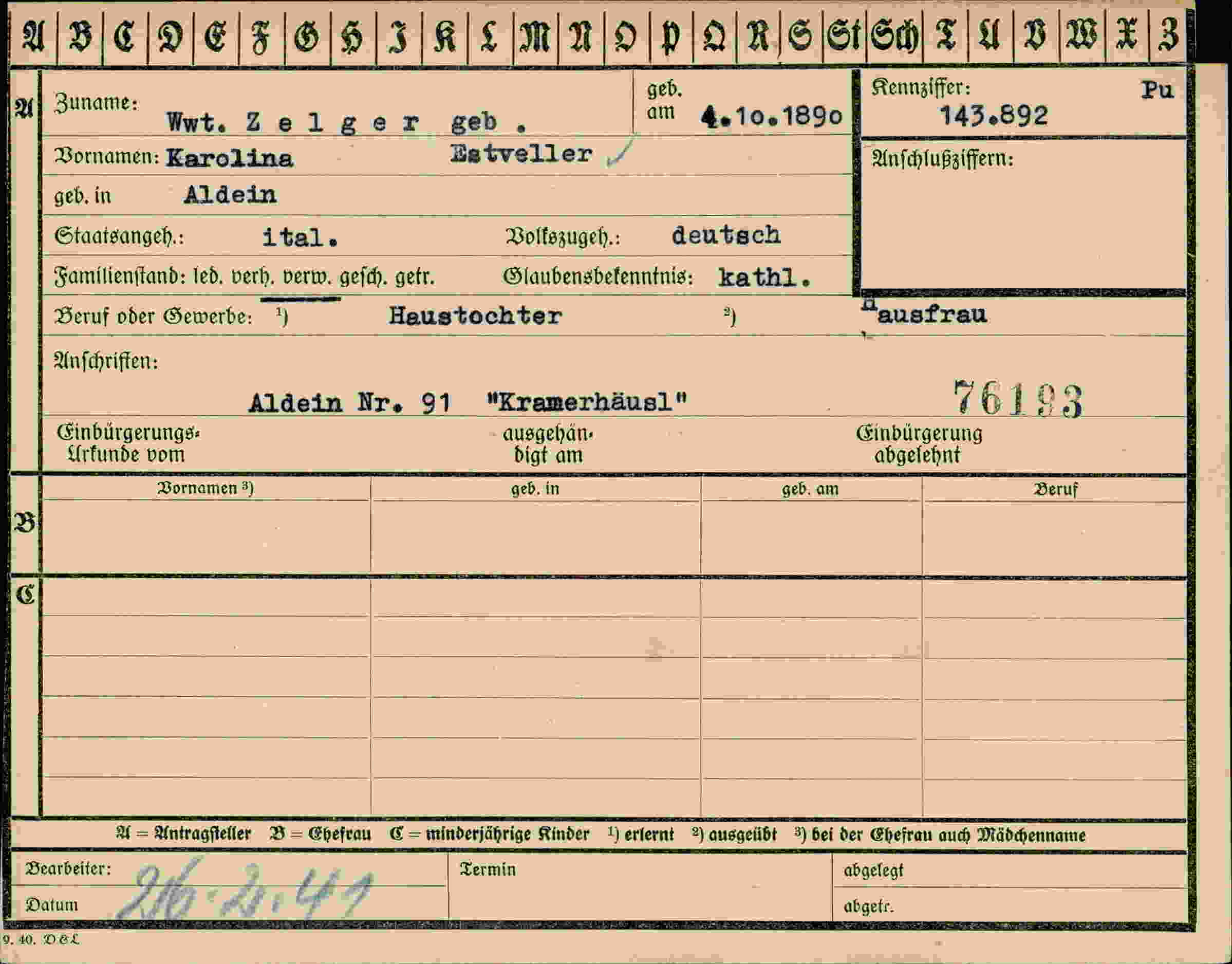 Vorderseite des Dokuments