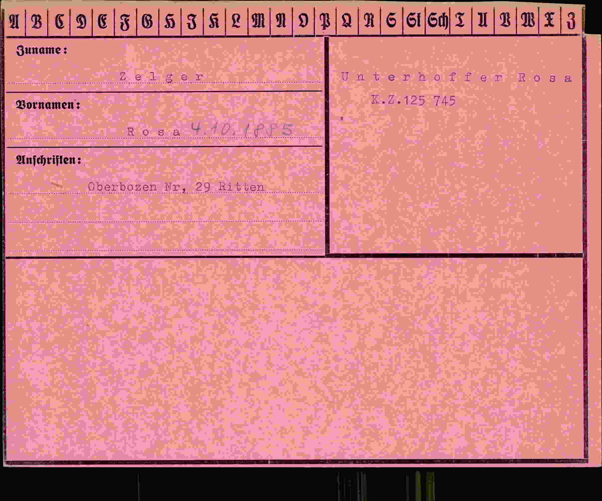 Dokument für Rosa Zelger