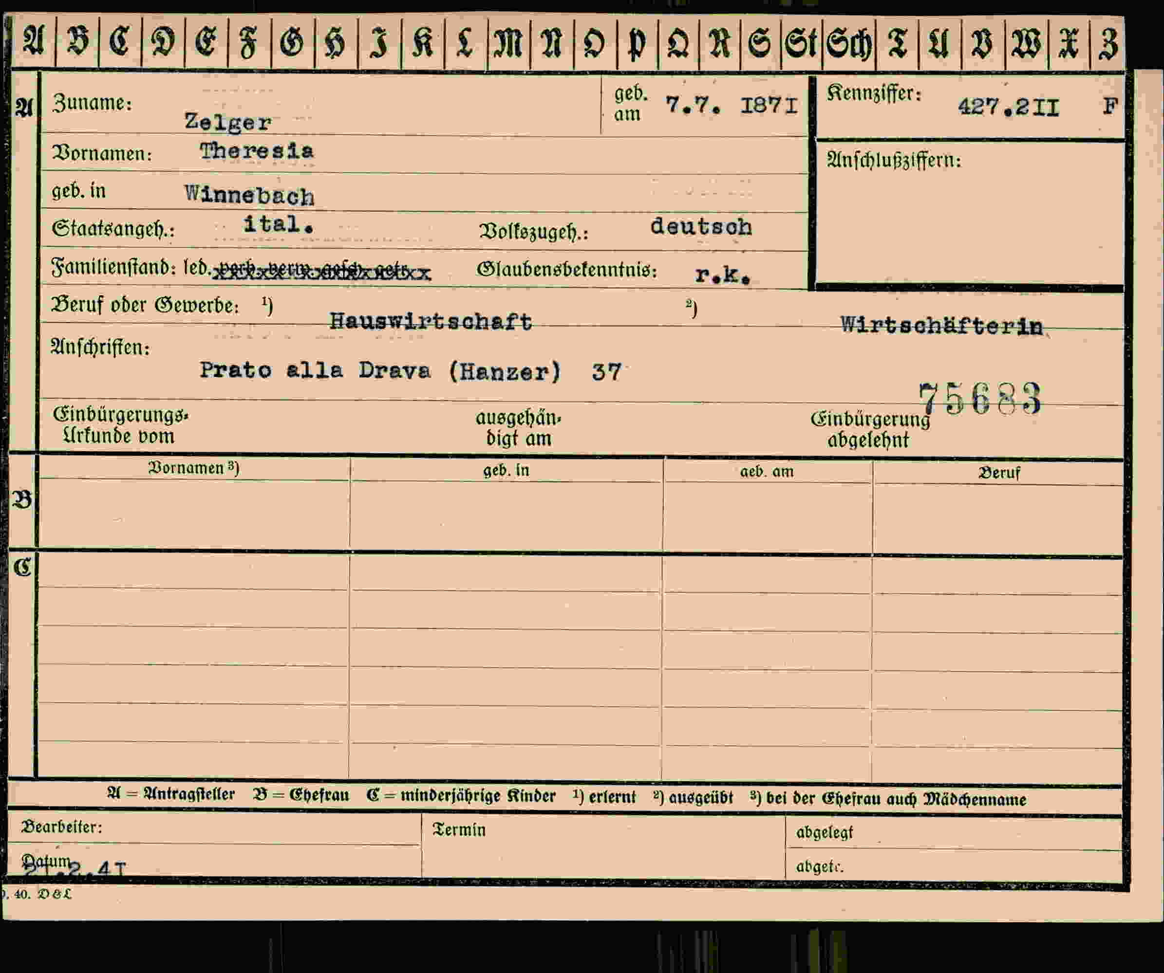 Dokument für Theresia Zelger