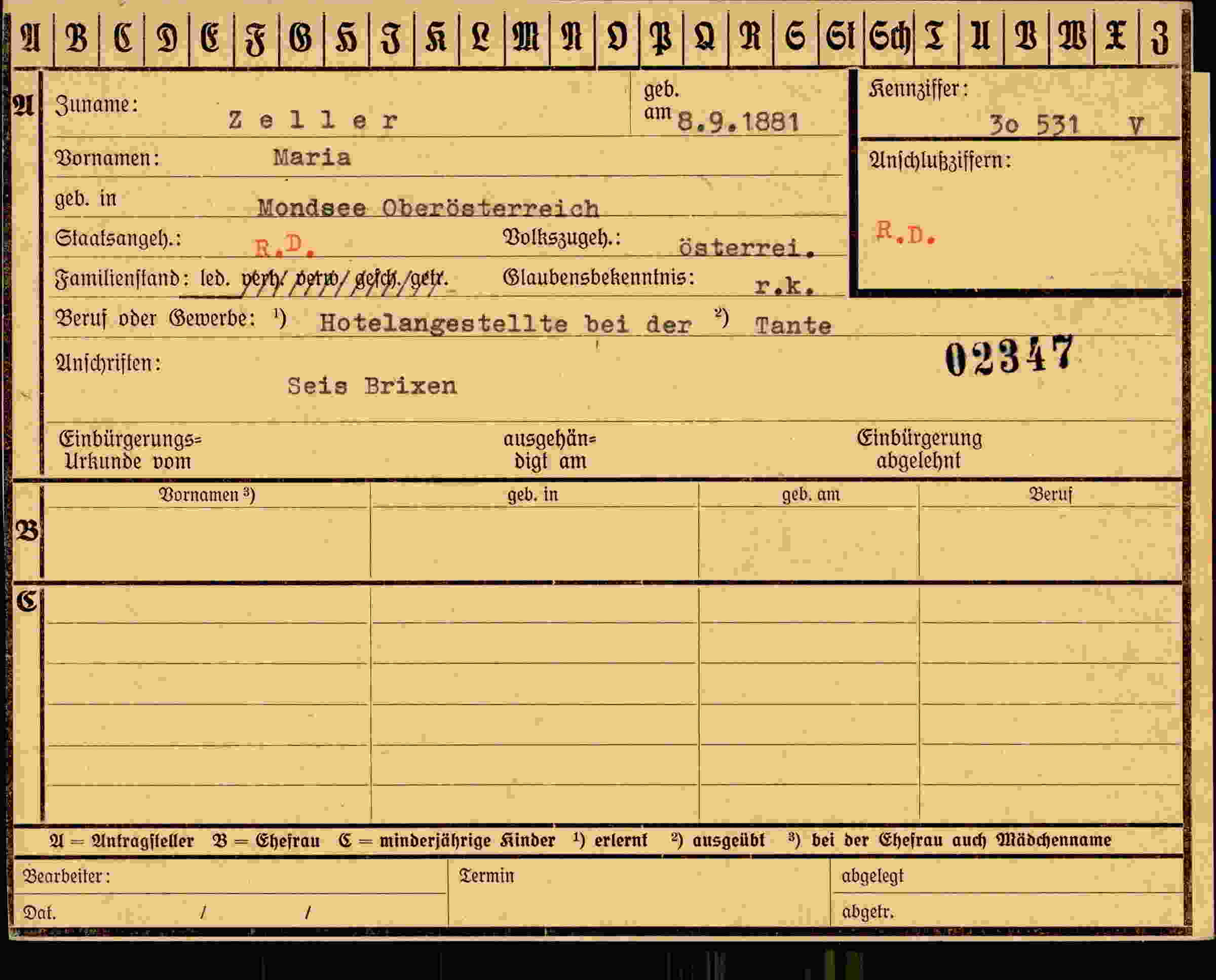 Dokument für Maria Zeller