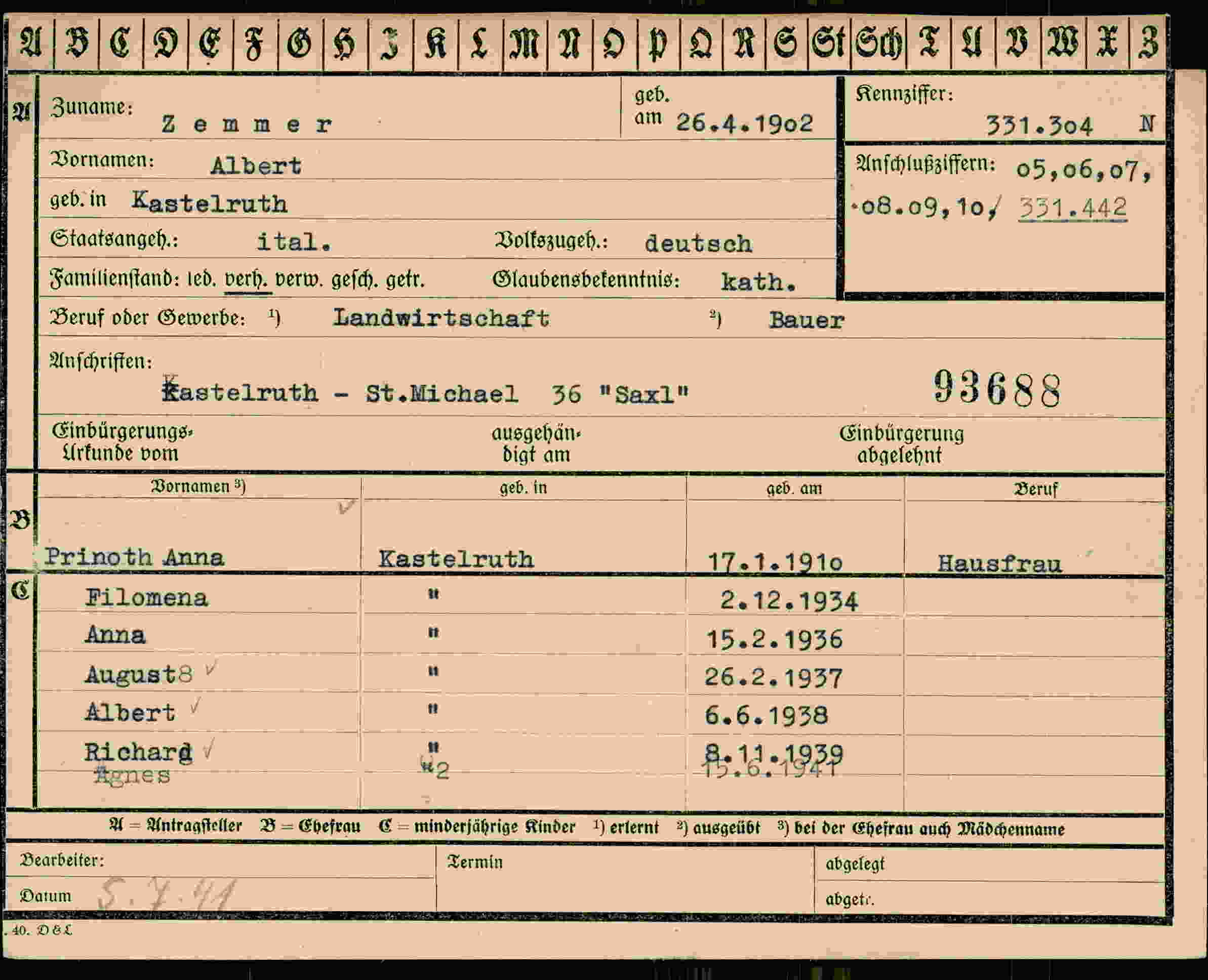 Dokument für Albert Zemmer