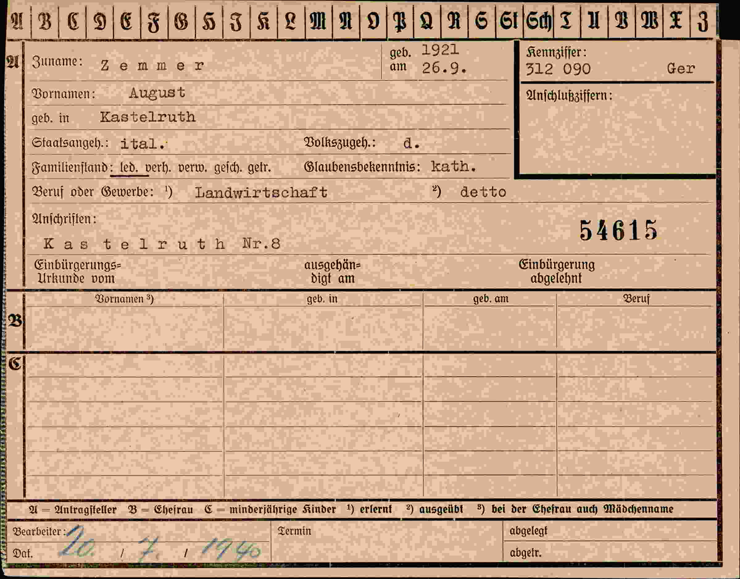 Dokument für August Zemmer