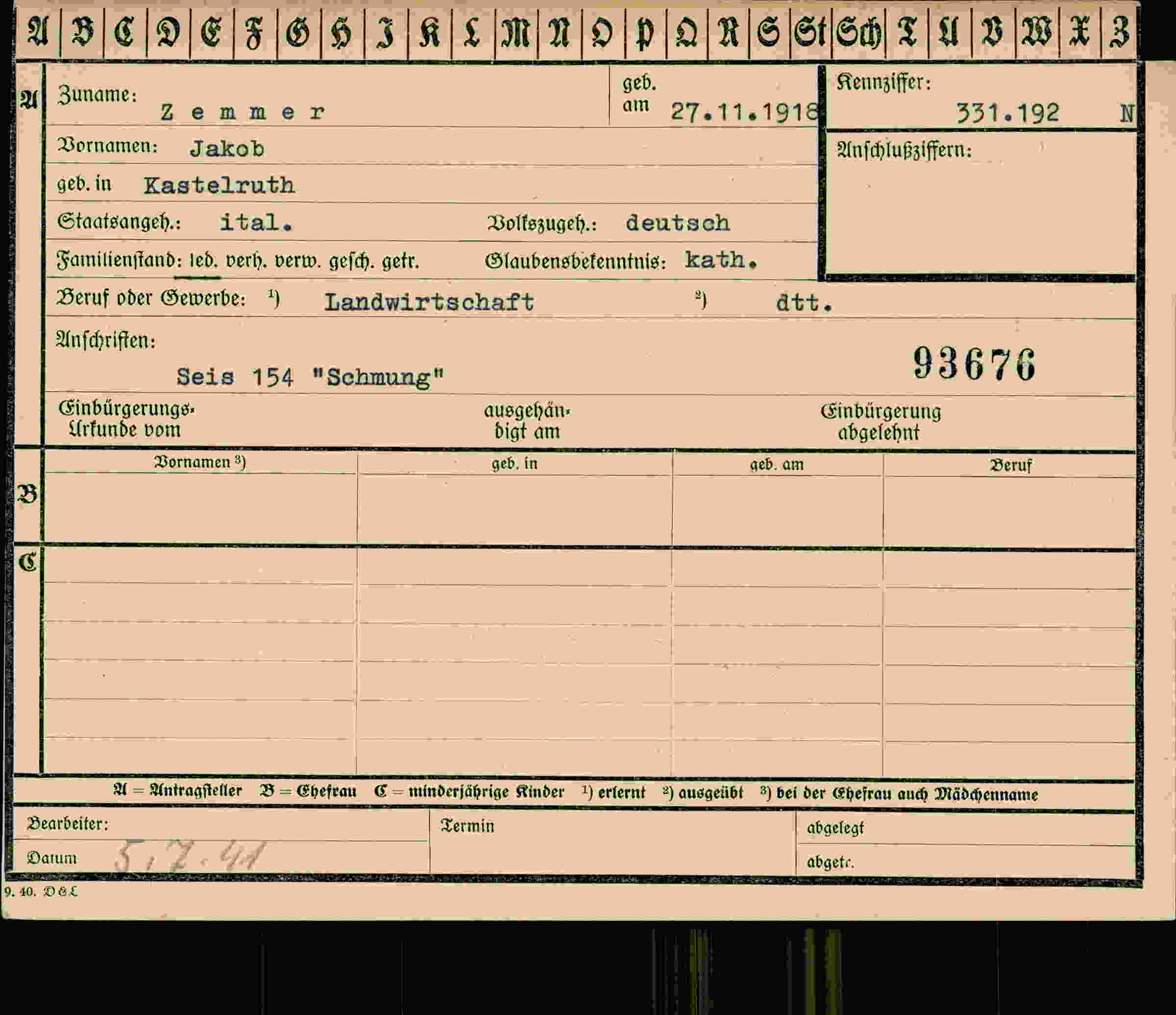 Dokument für Jakob Zemmer