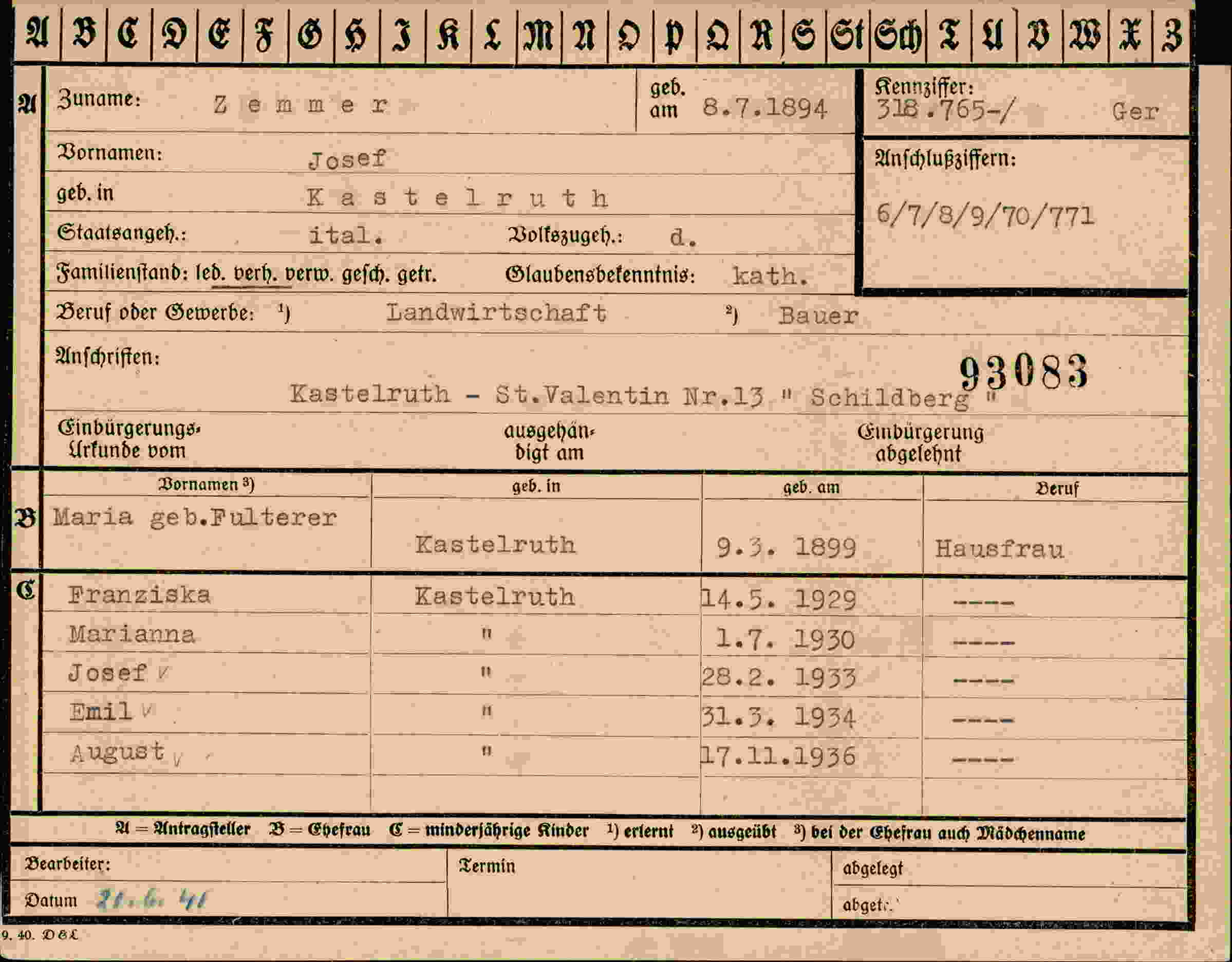 Dokument für Josef Zemmer