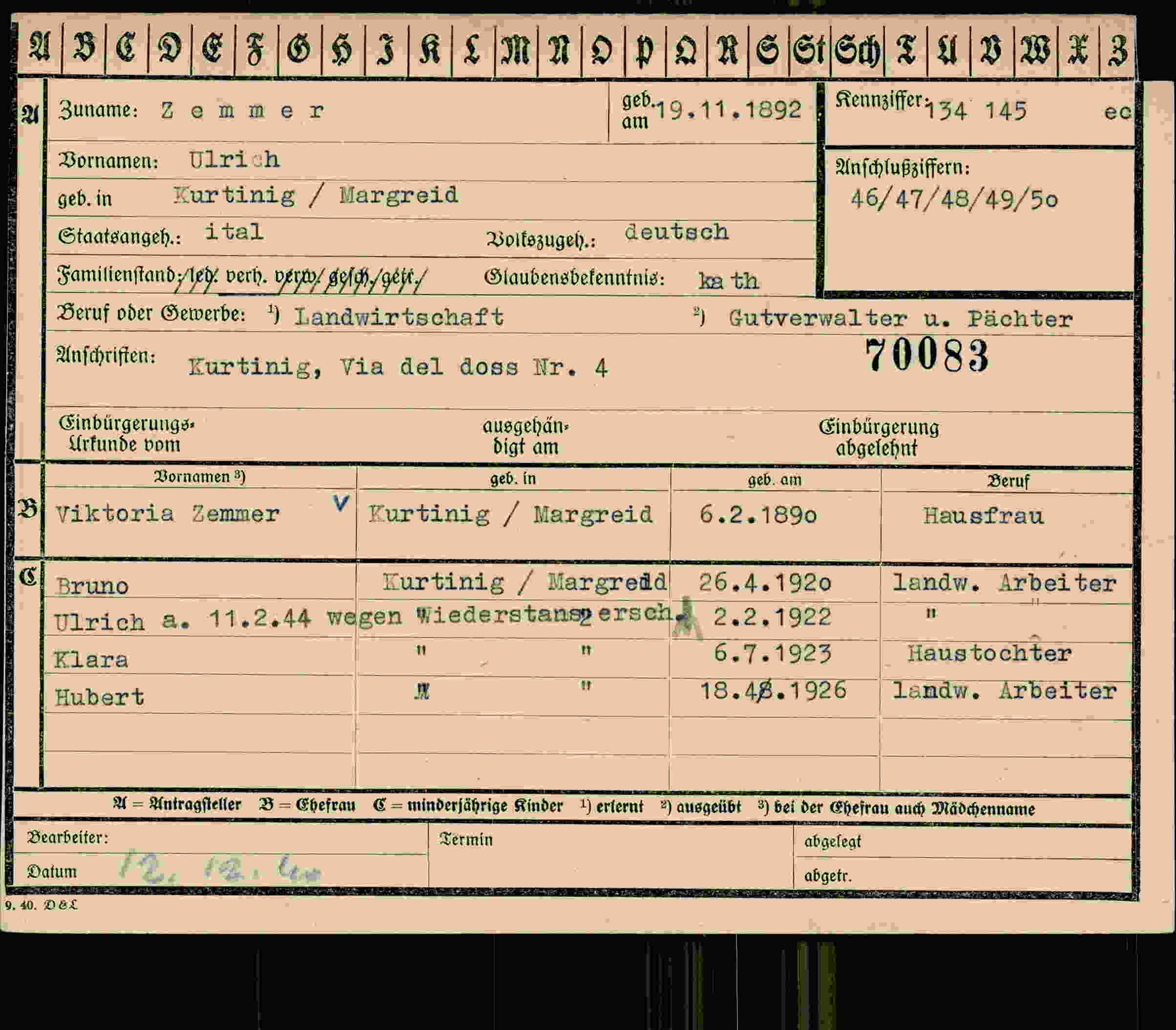 Dokument für Ulrich Zemmer