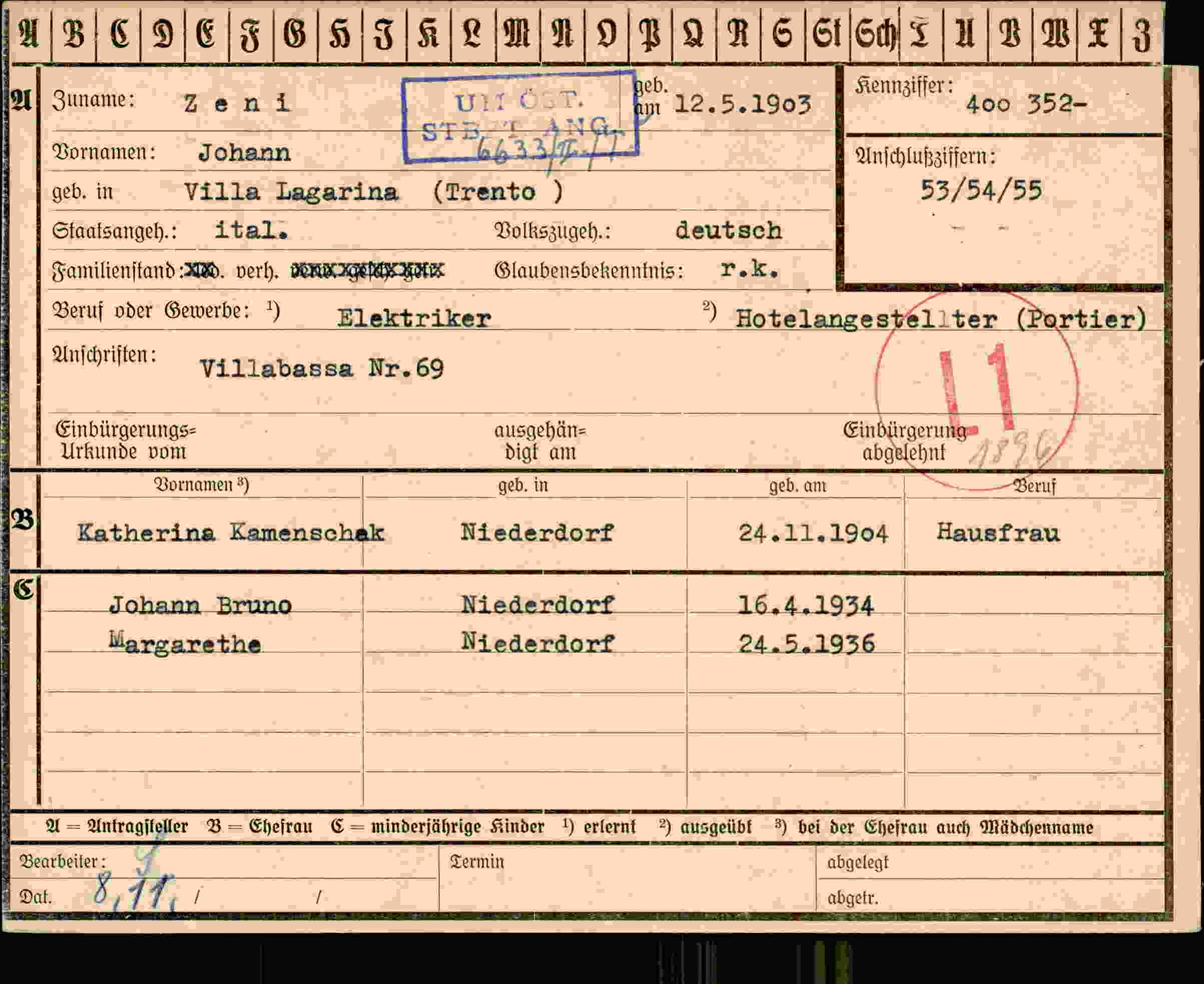 Dokument für Johann Zeni