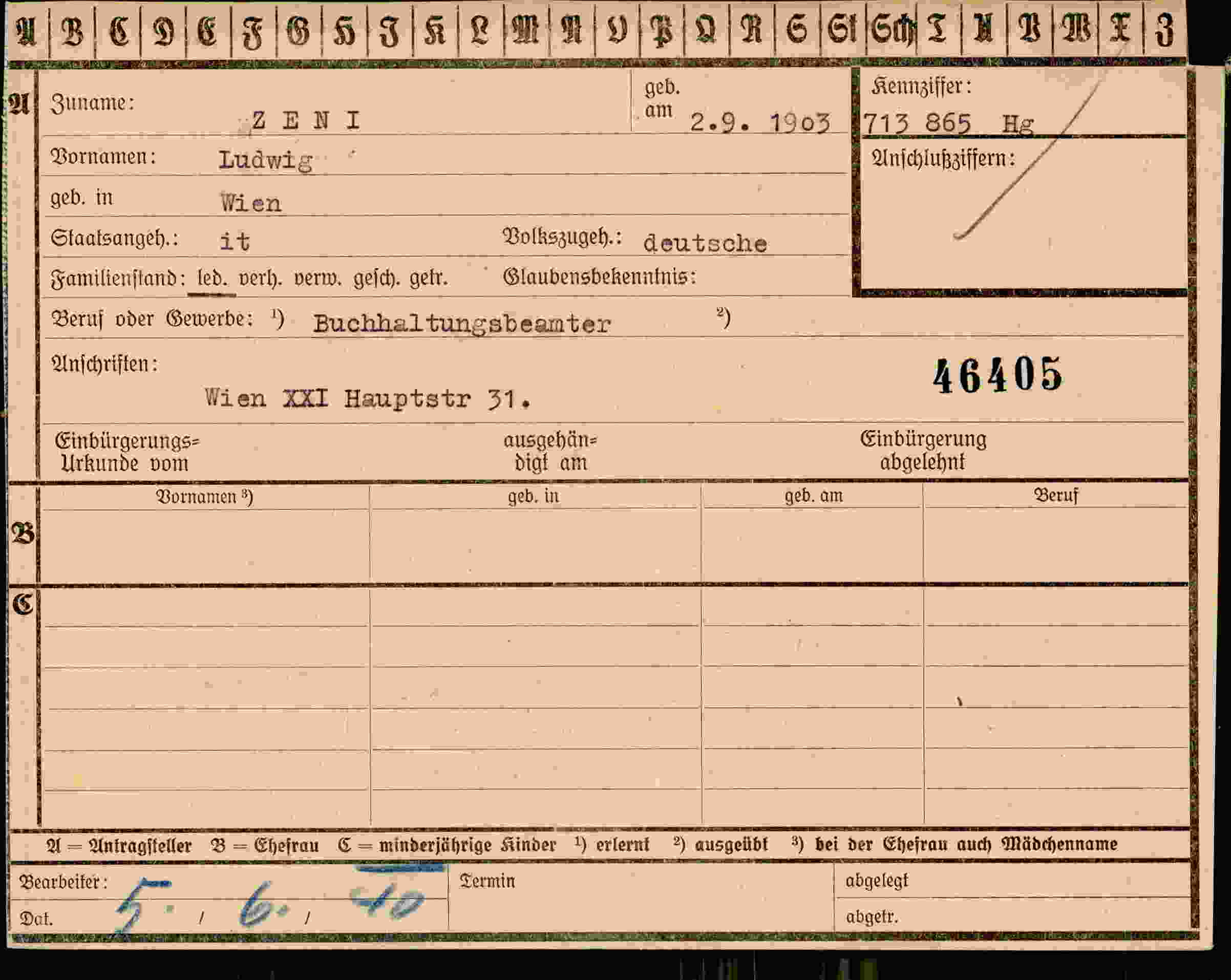 Dokument für Ludwig Zeni