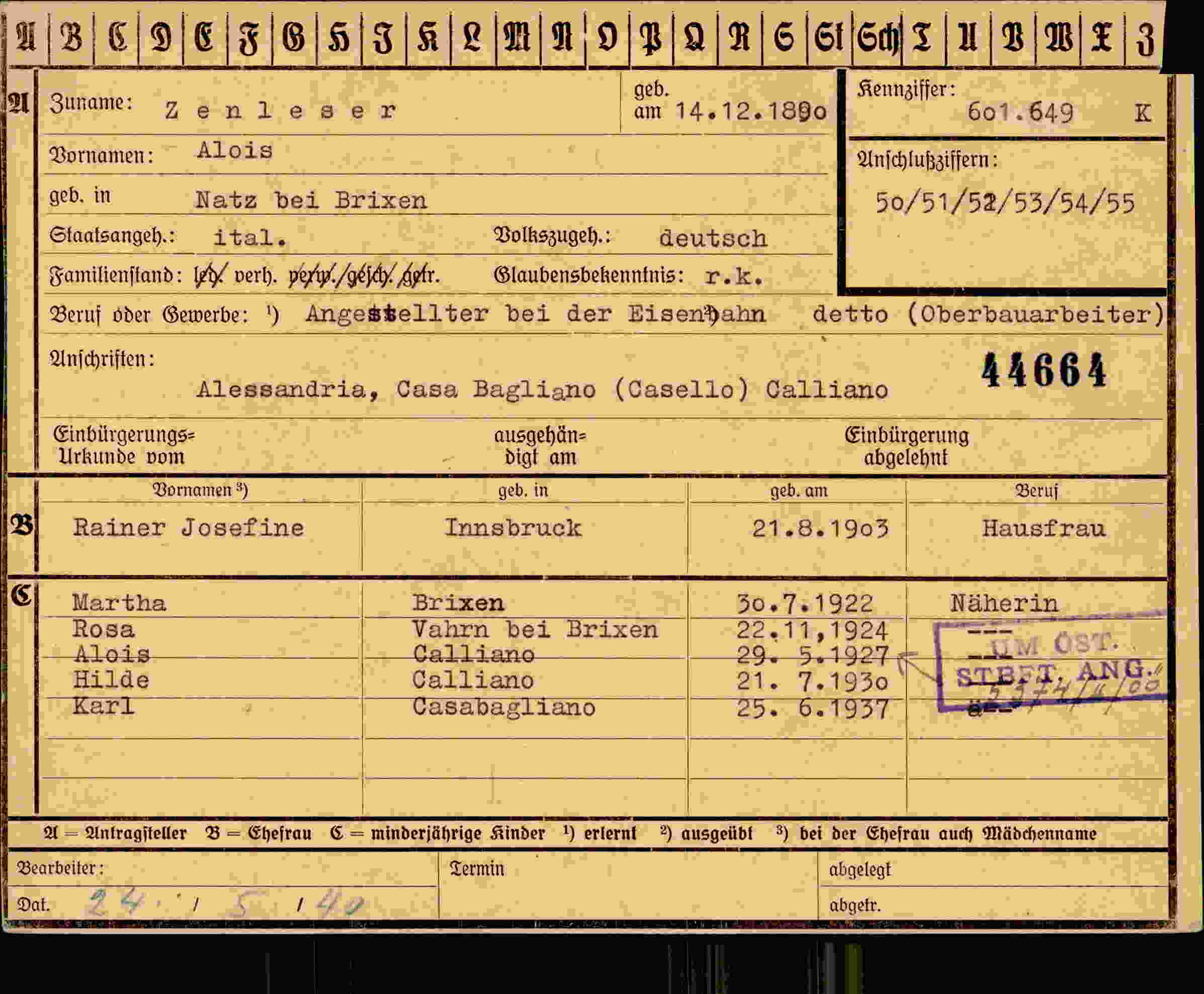 Dokument für Alois Zeuleser
