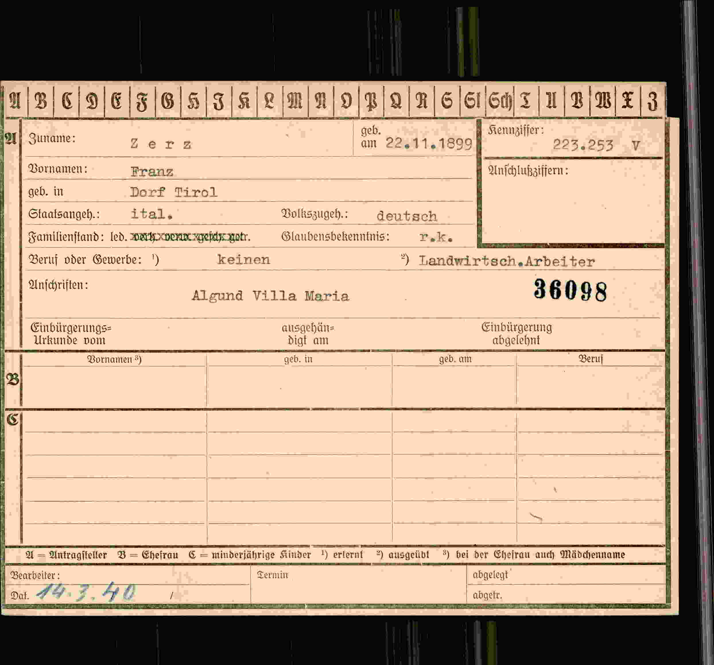 Dokument für Franz Zerz