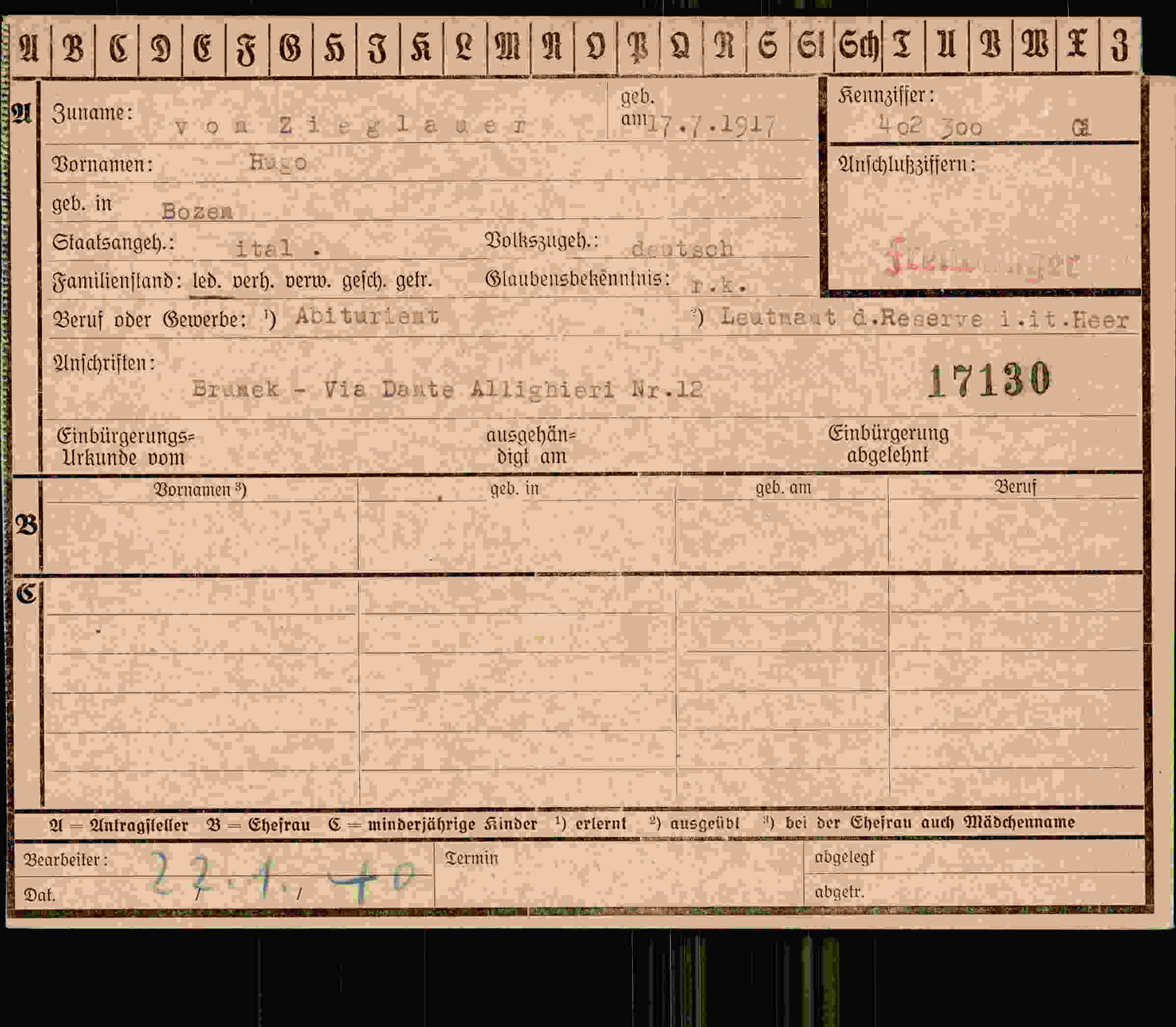 Dokument für Hugo von Zieglauer
