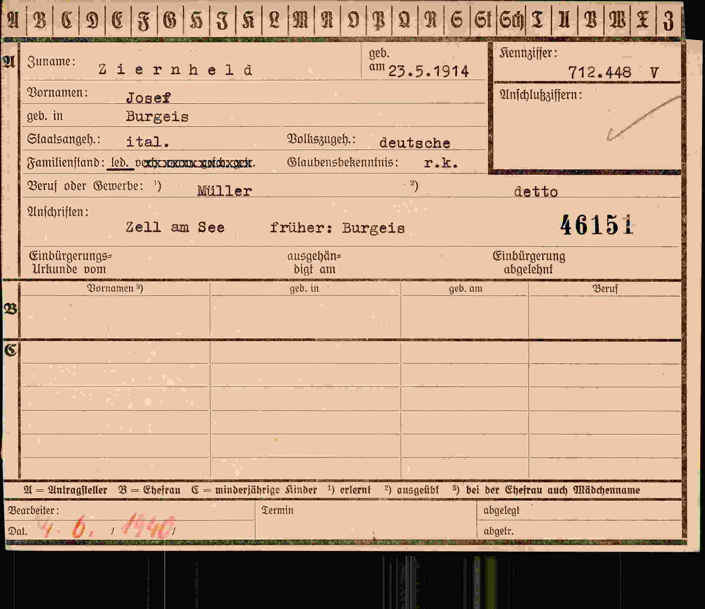 Dokument für Josef Ziernheld