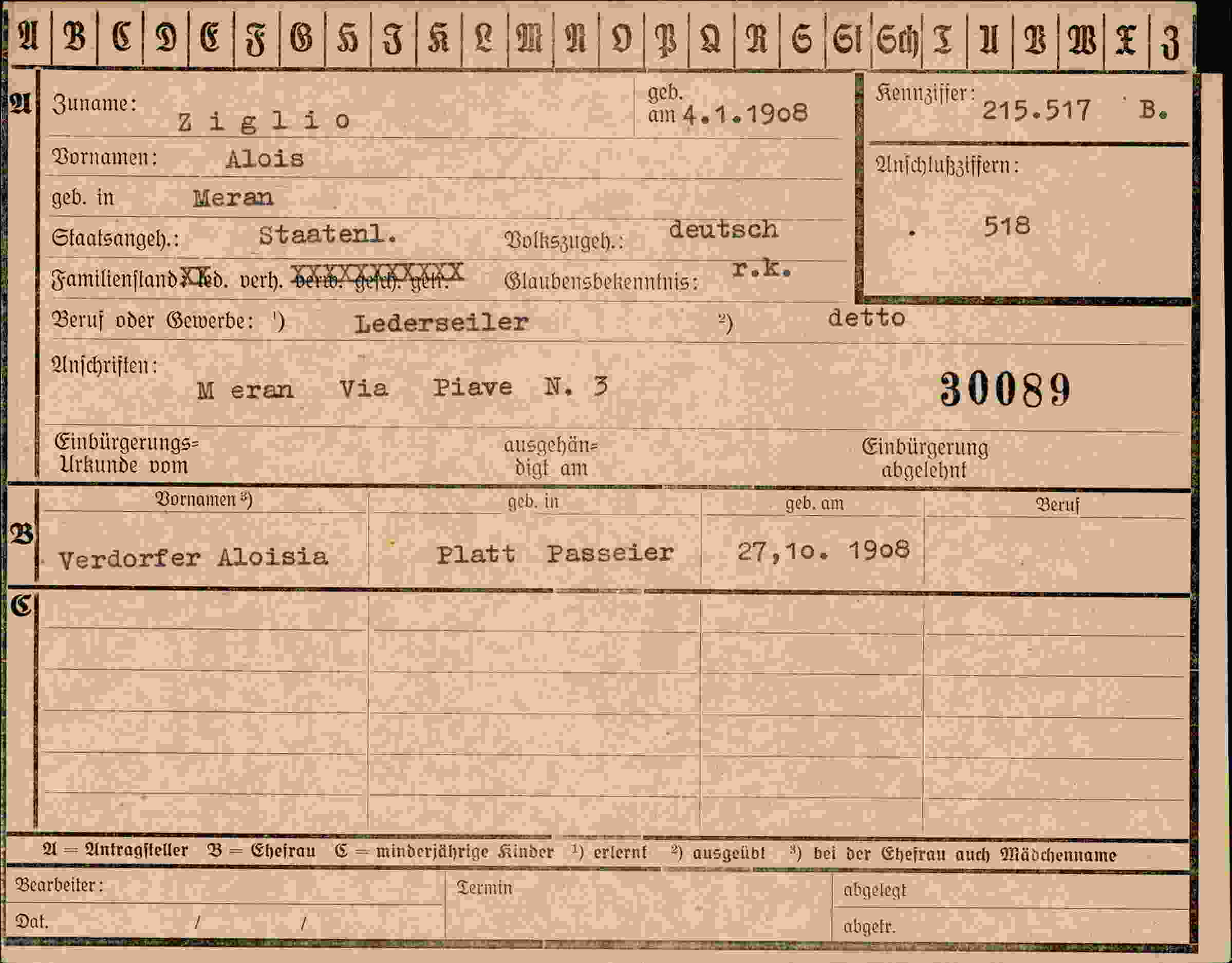 Dokument für Alois Ziglio