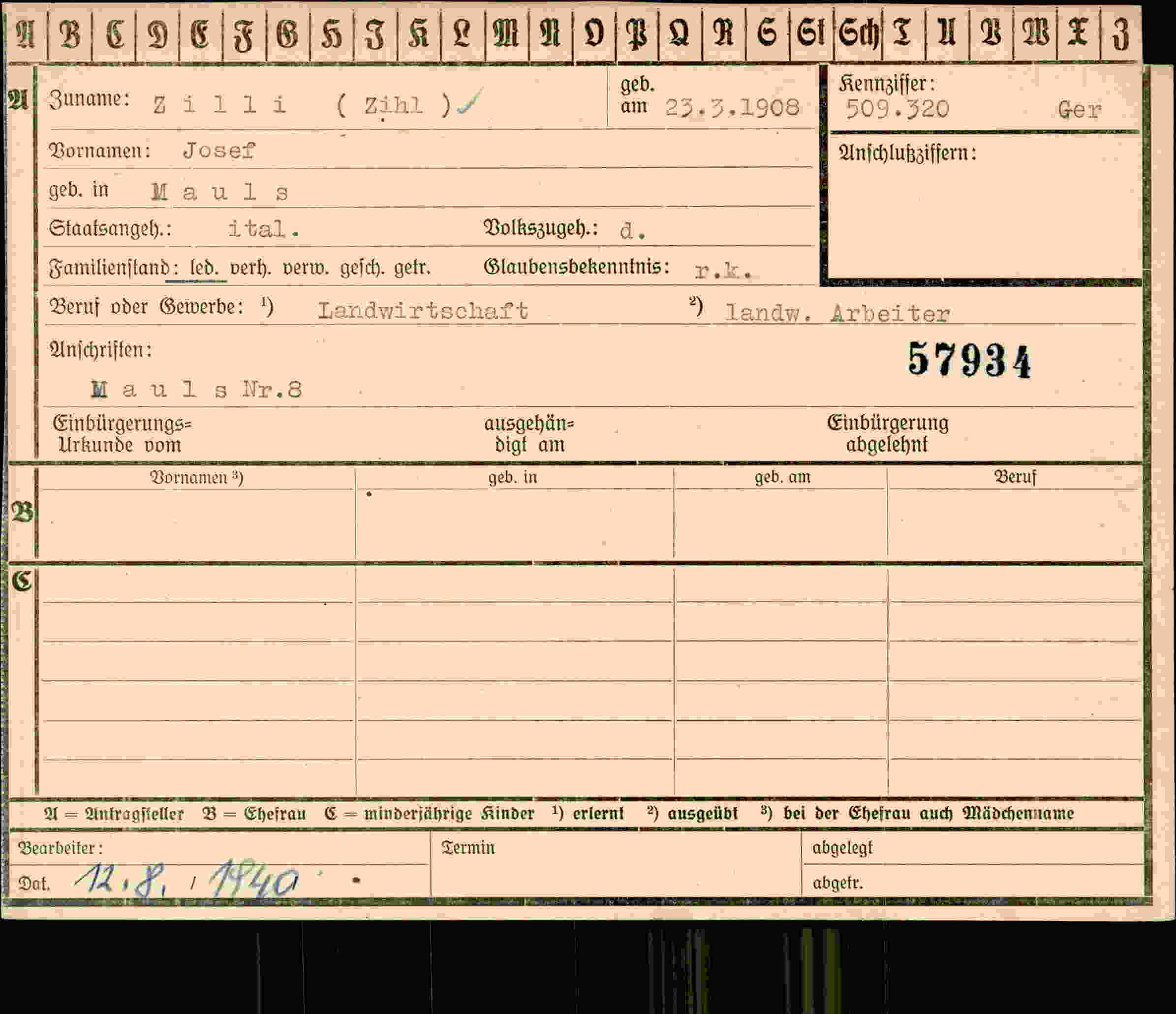 Vorderseite des Dokuments