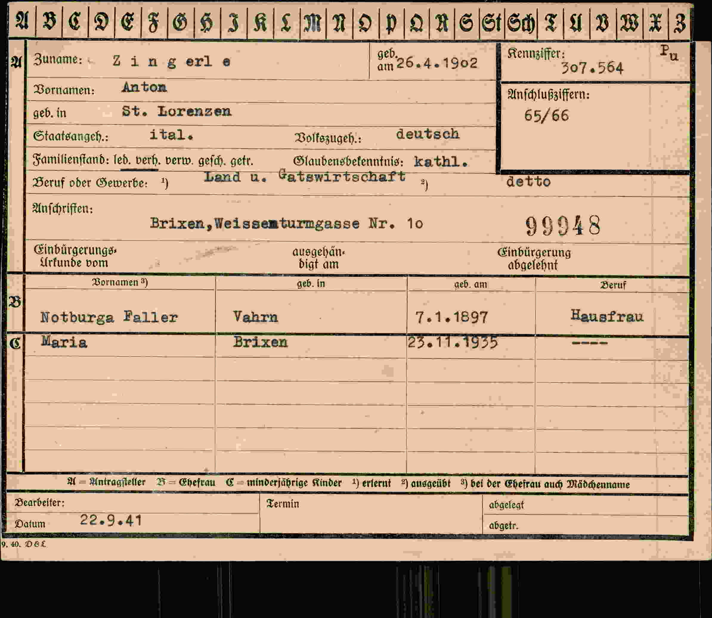 Vorderseite des Dokuments