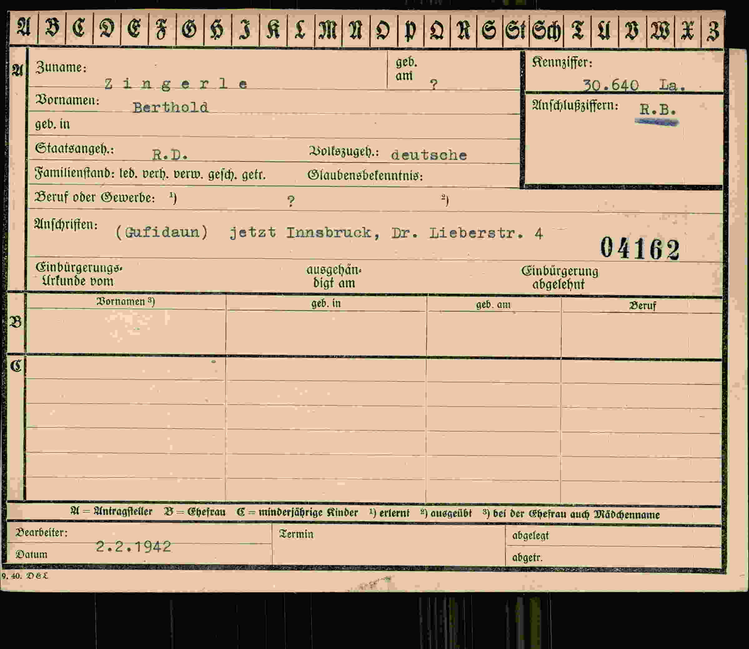 Vorderseite des Dokuments