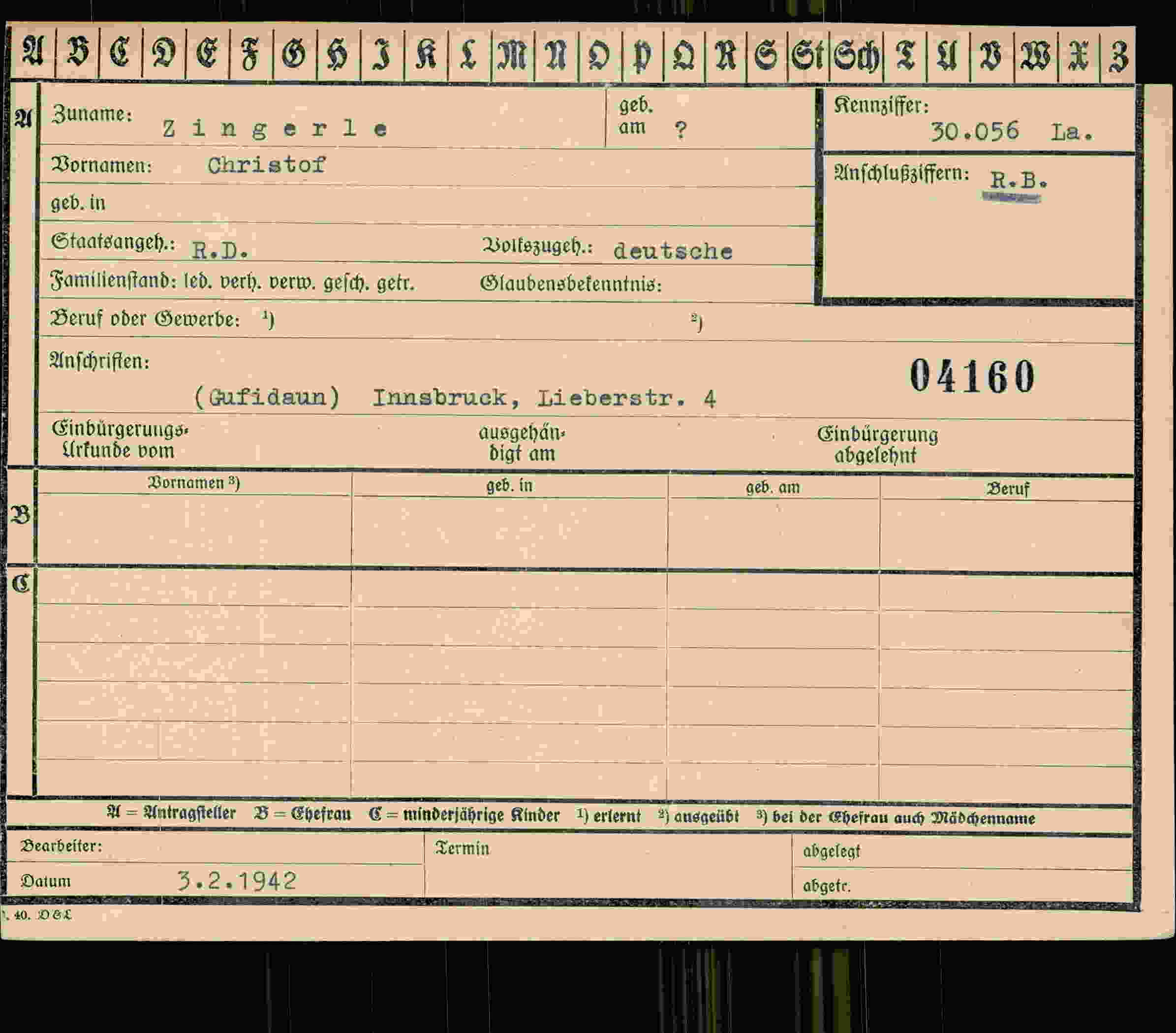 Vorderseite des Dokuments