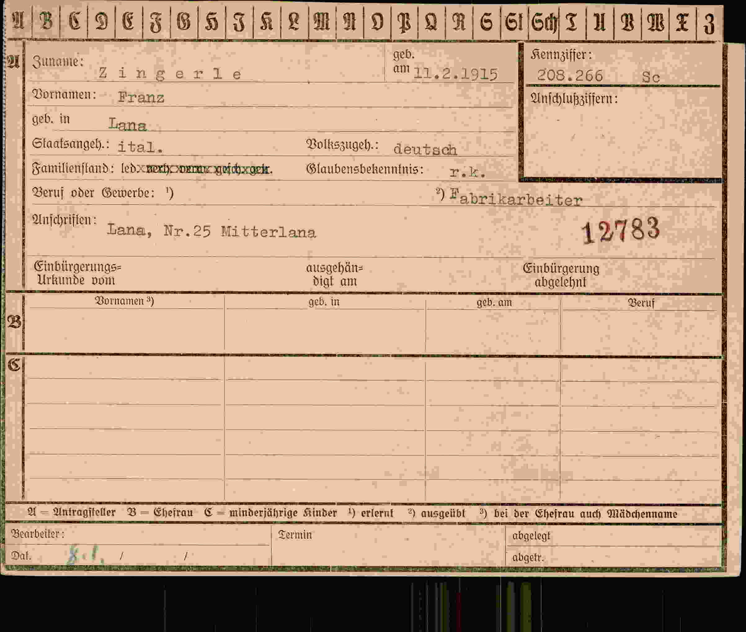 Dokument für Franz Zingerle