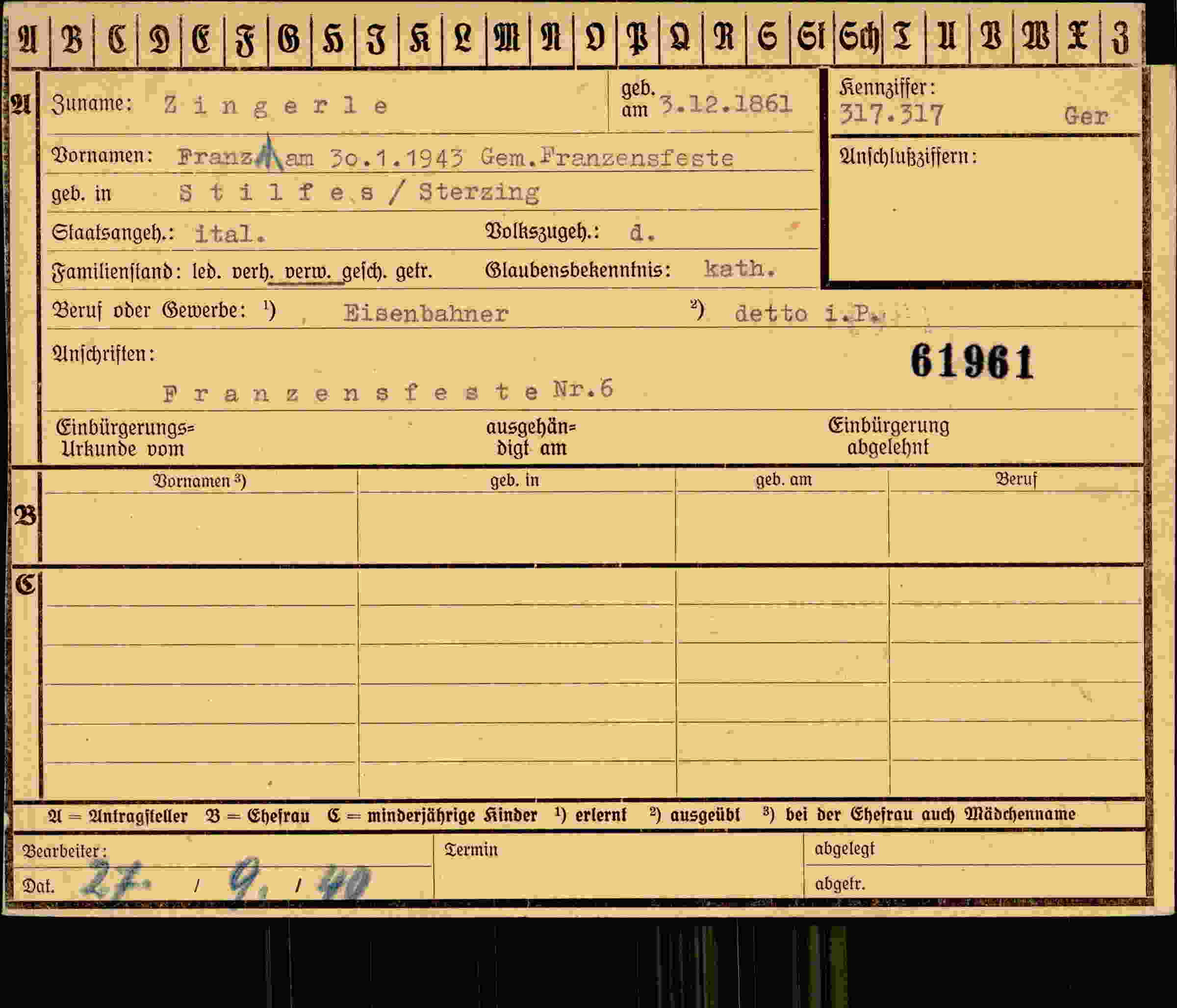 Dokument für Franz Zingerle