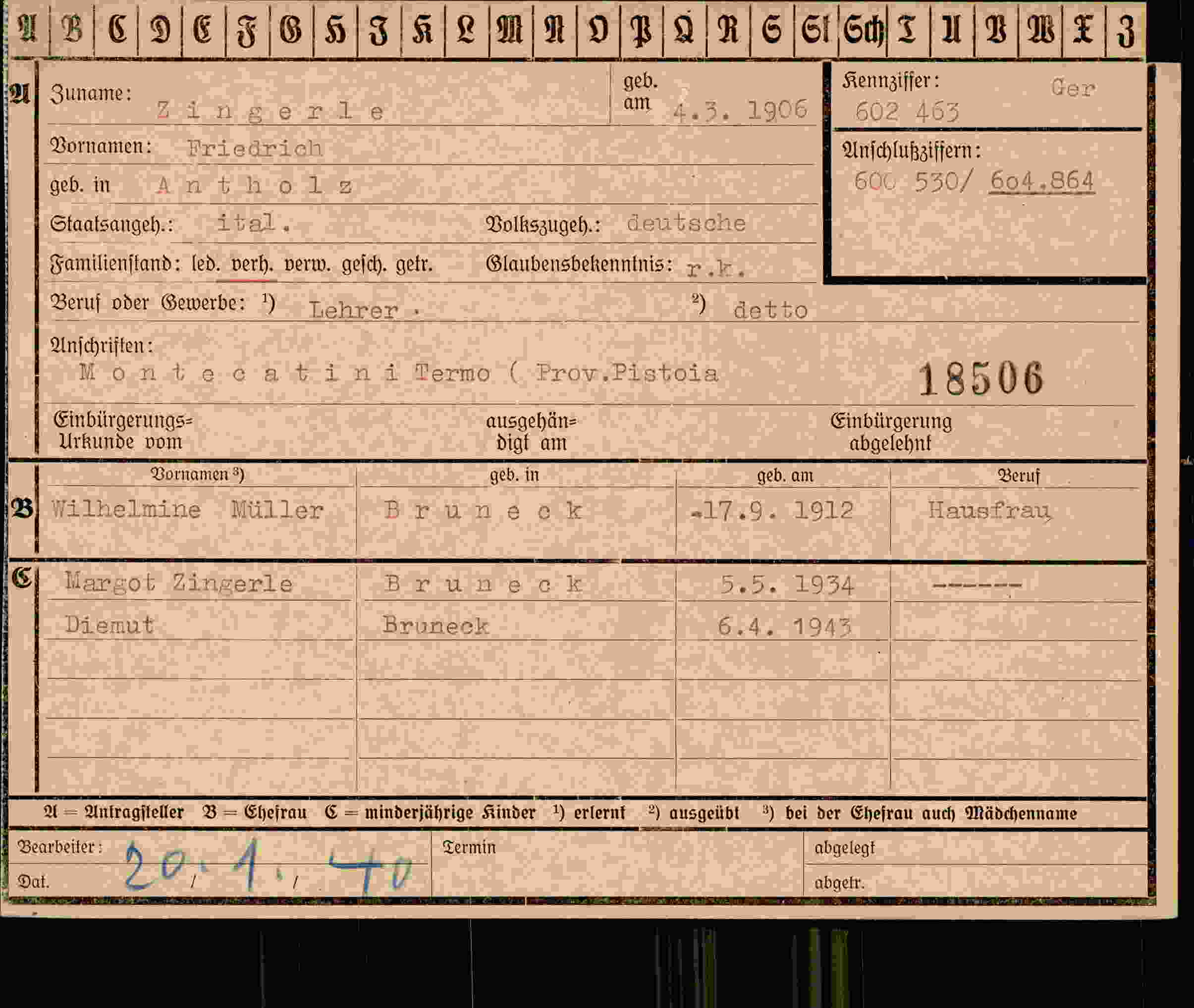 Dokument für Friedrich Zingerle