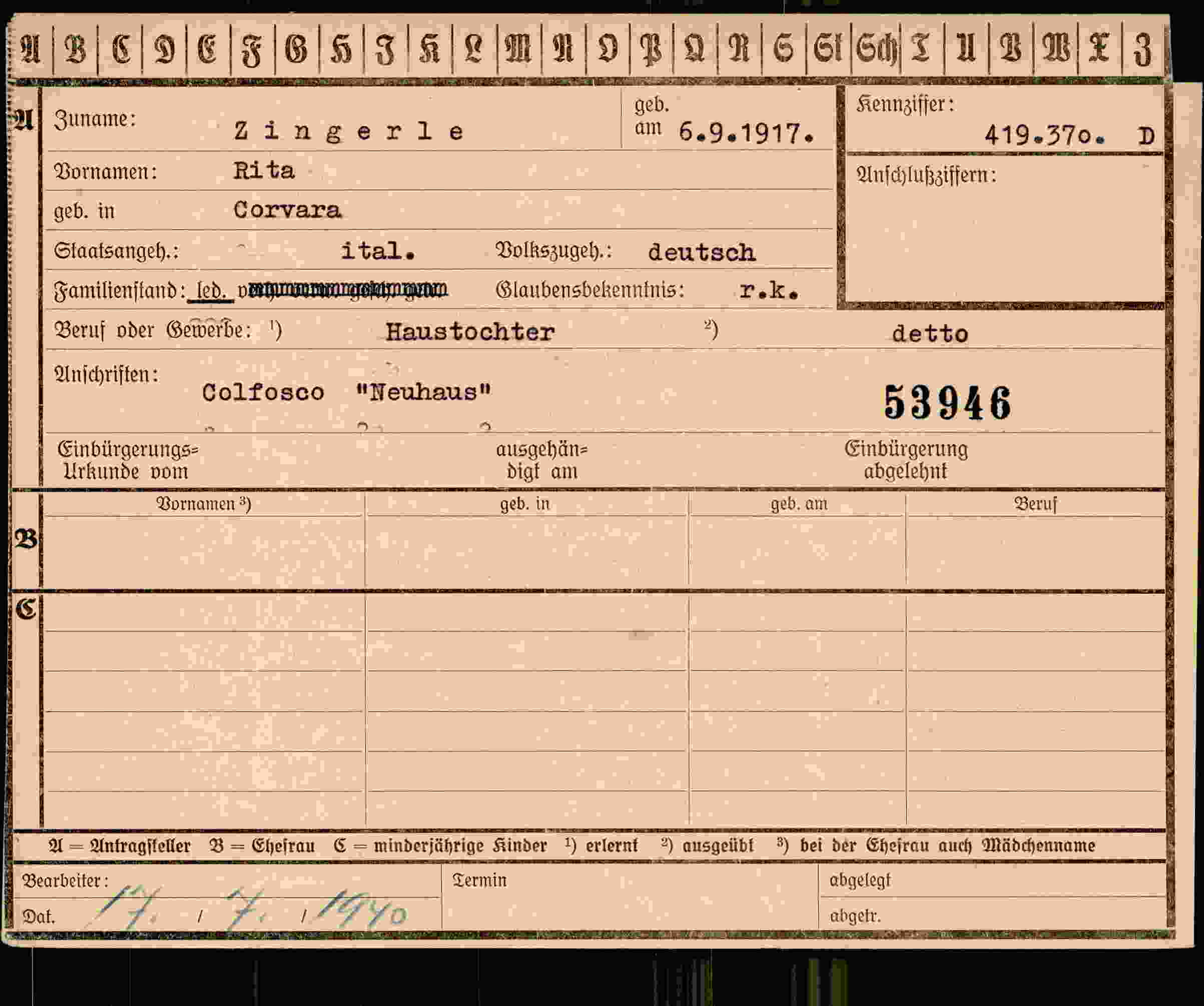 Vorderseite des Dokuments