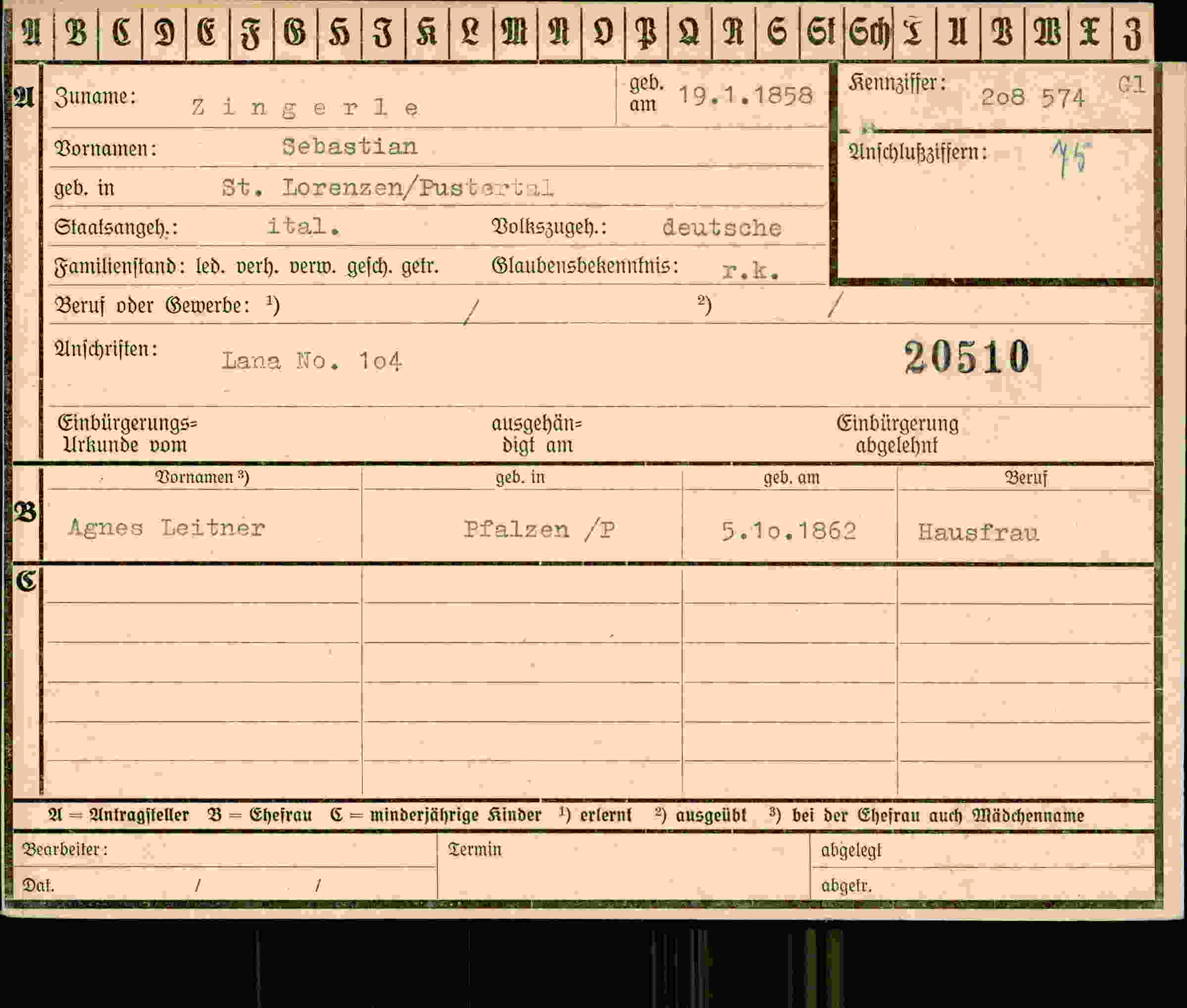 Dokument für Sebastian Zingerle