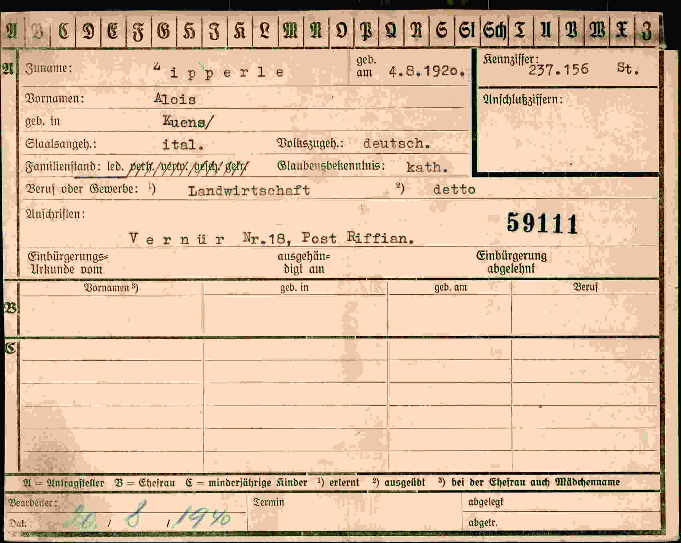 Dokument für Alois Hipperle